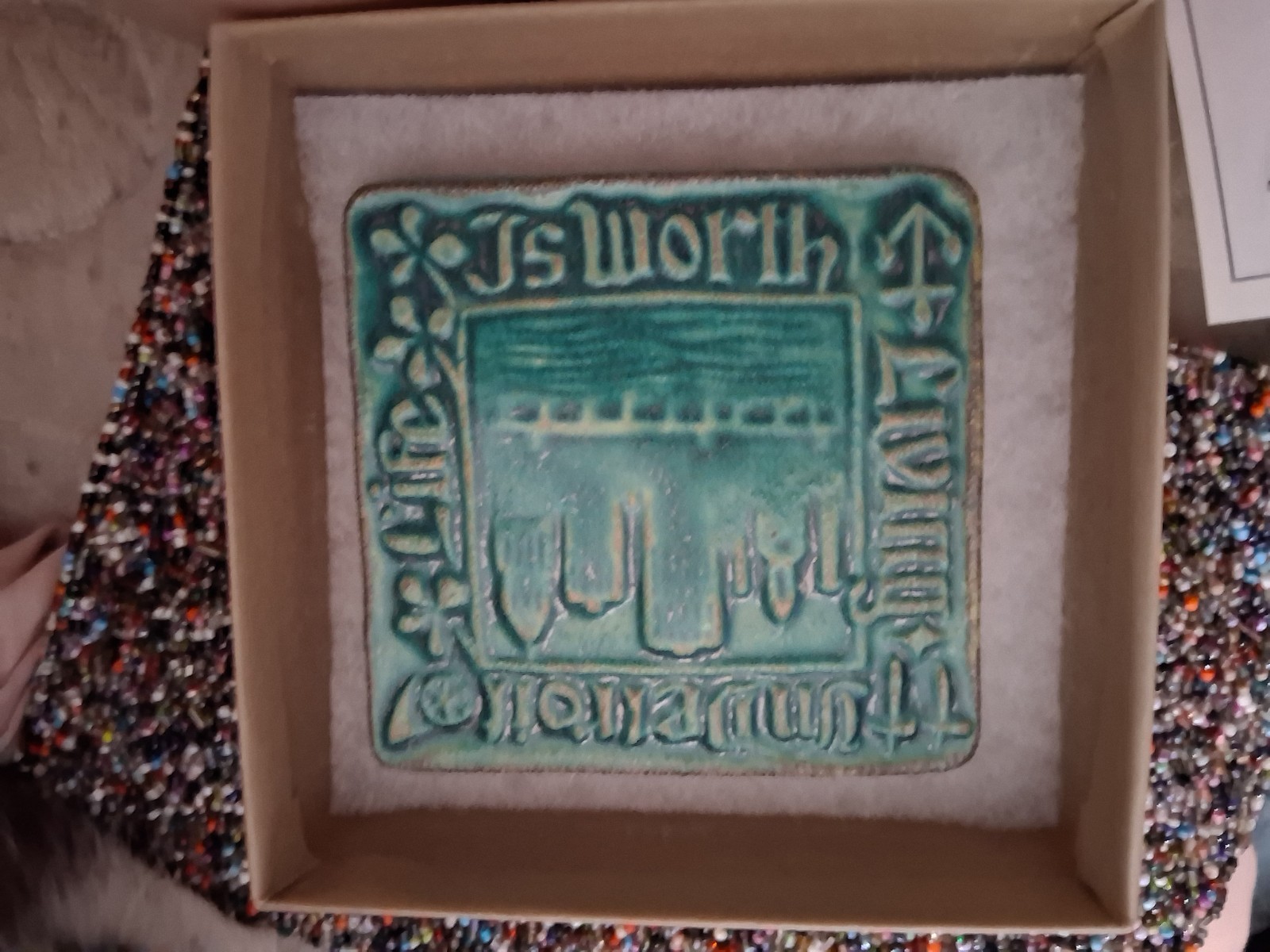 Powabic Pottery Tile In Detroit Life Is Worth Living Turquoise Blue