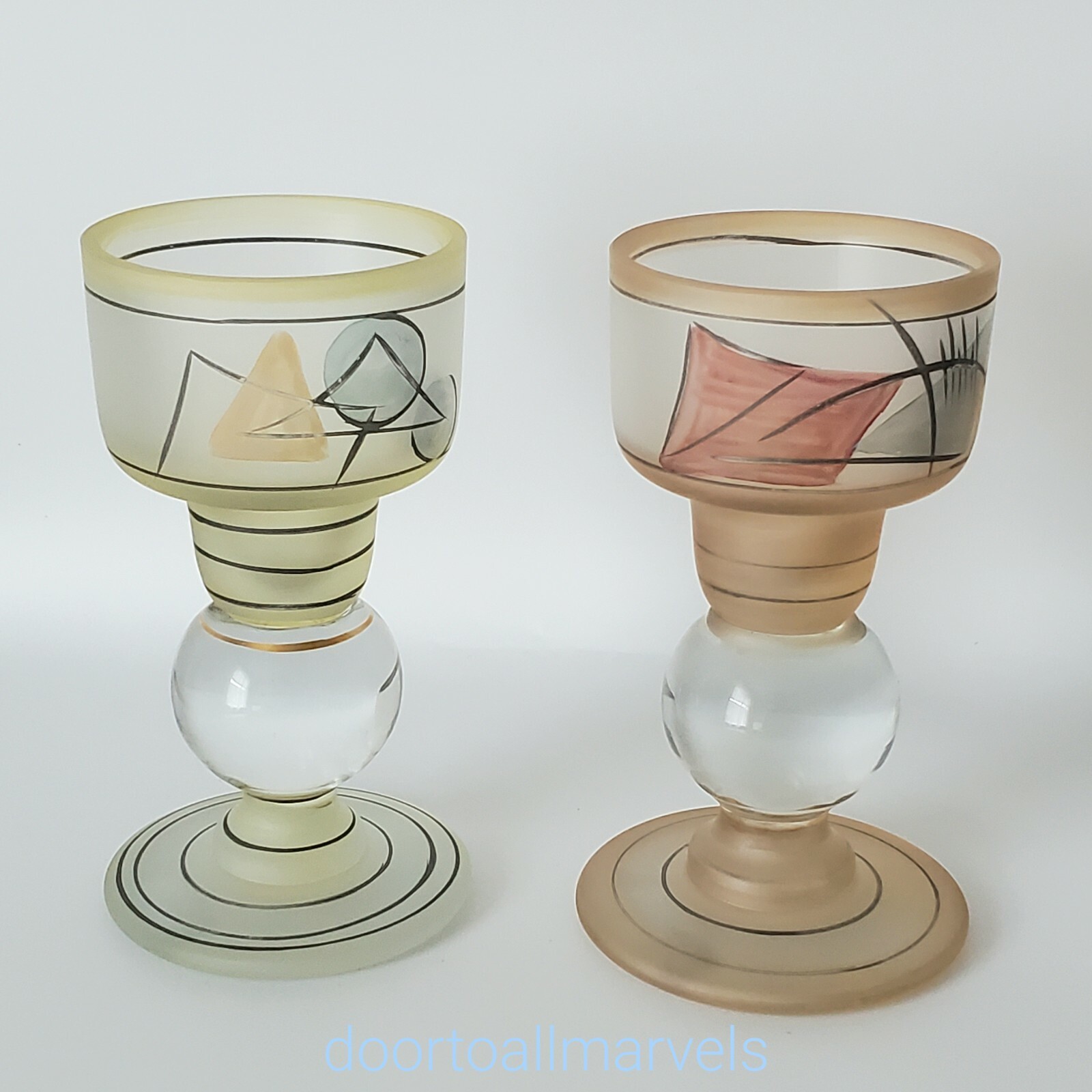 Vintage Blown Art Glass Candle Holders Transylvania Hand Painted Bohemian