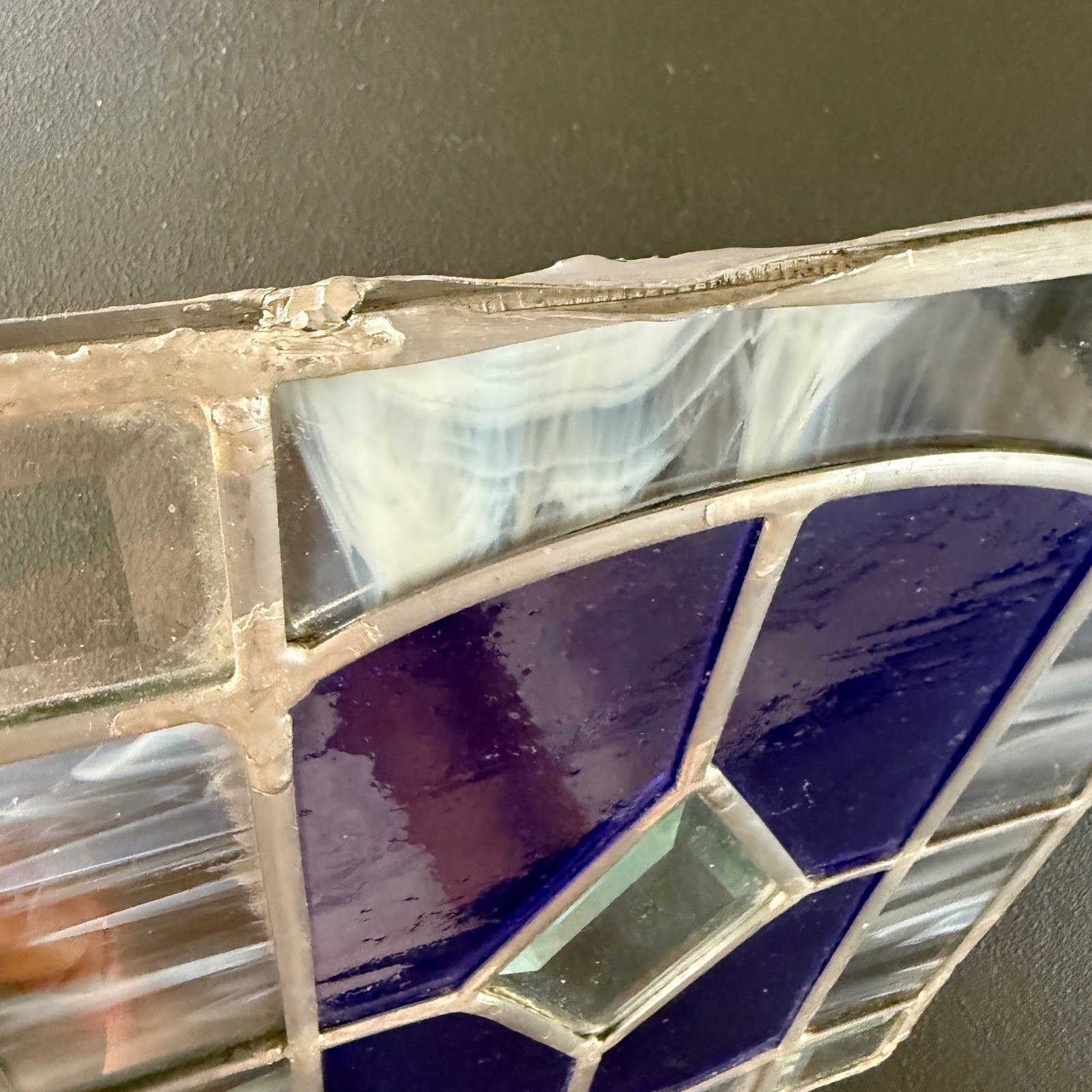 Handmade Stained Glass Window Panel Unisex OS Blue White Slag Glass Beveled Sun