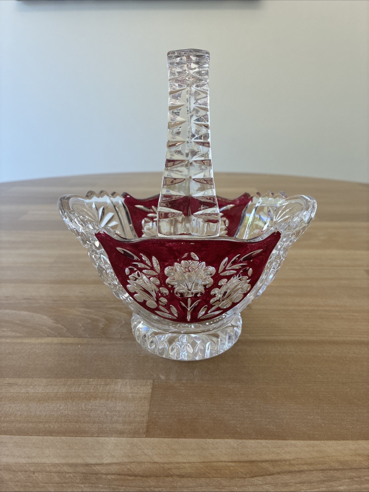 Anna Hutte Bleikristall 24% Lead Crystal Basket Ruby Red Flash Germany