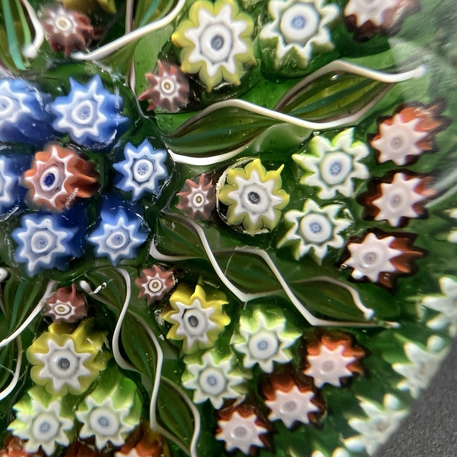 Vintage Perthshire Art Glass Paperweight Millefiori 8 Spoke Green Ground 2.5”