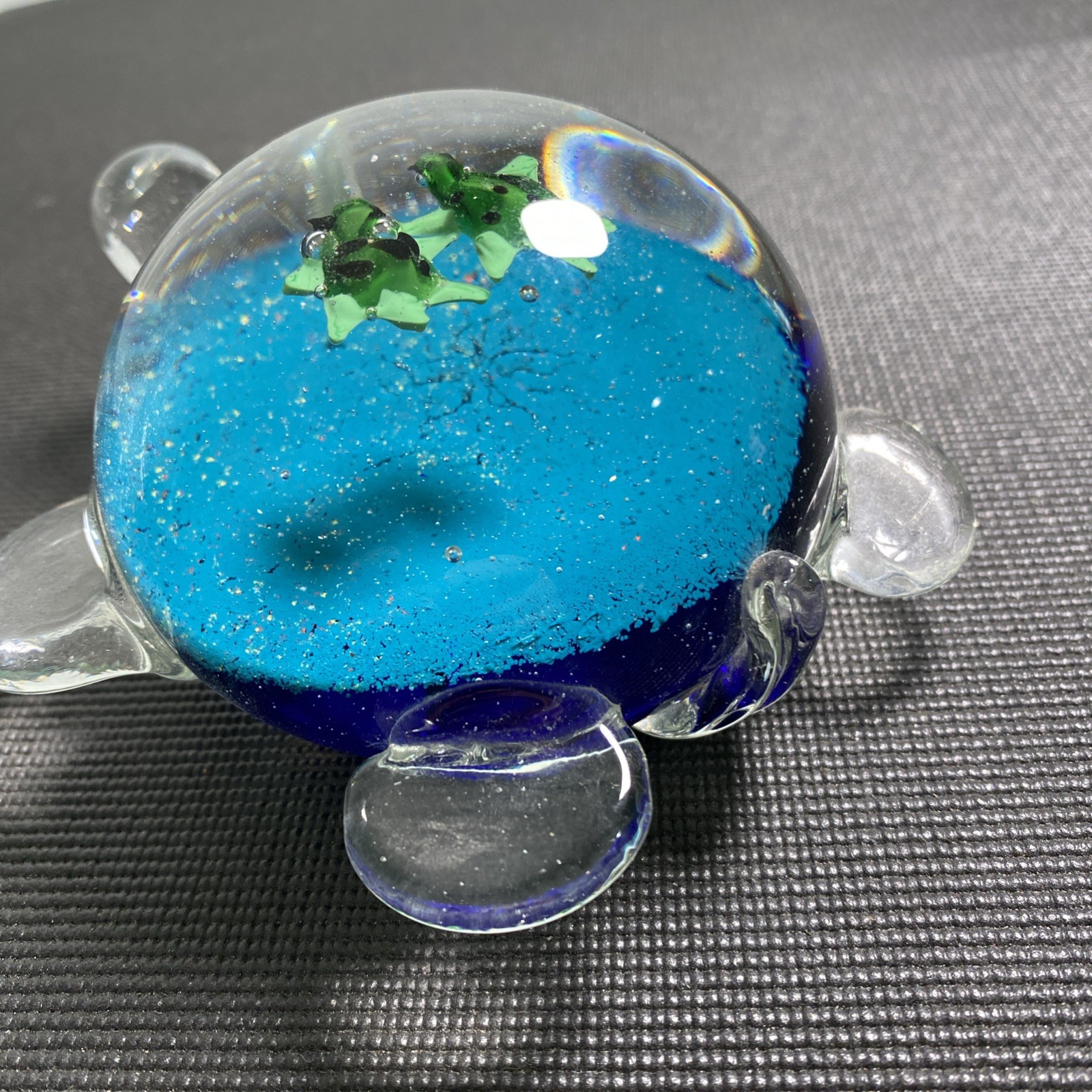 Vintage Art Glass Sea Turtle Paperweight Figurine Controlled Bubble Ocean Scene