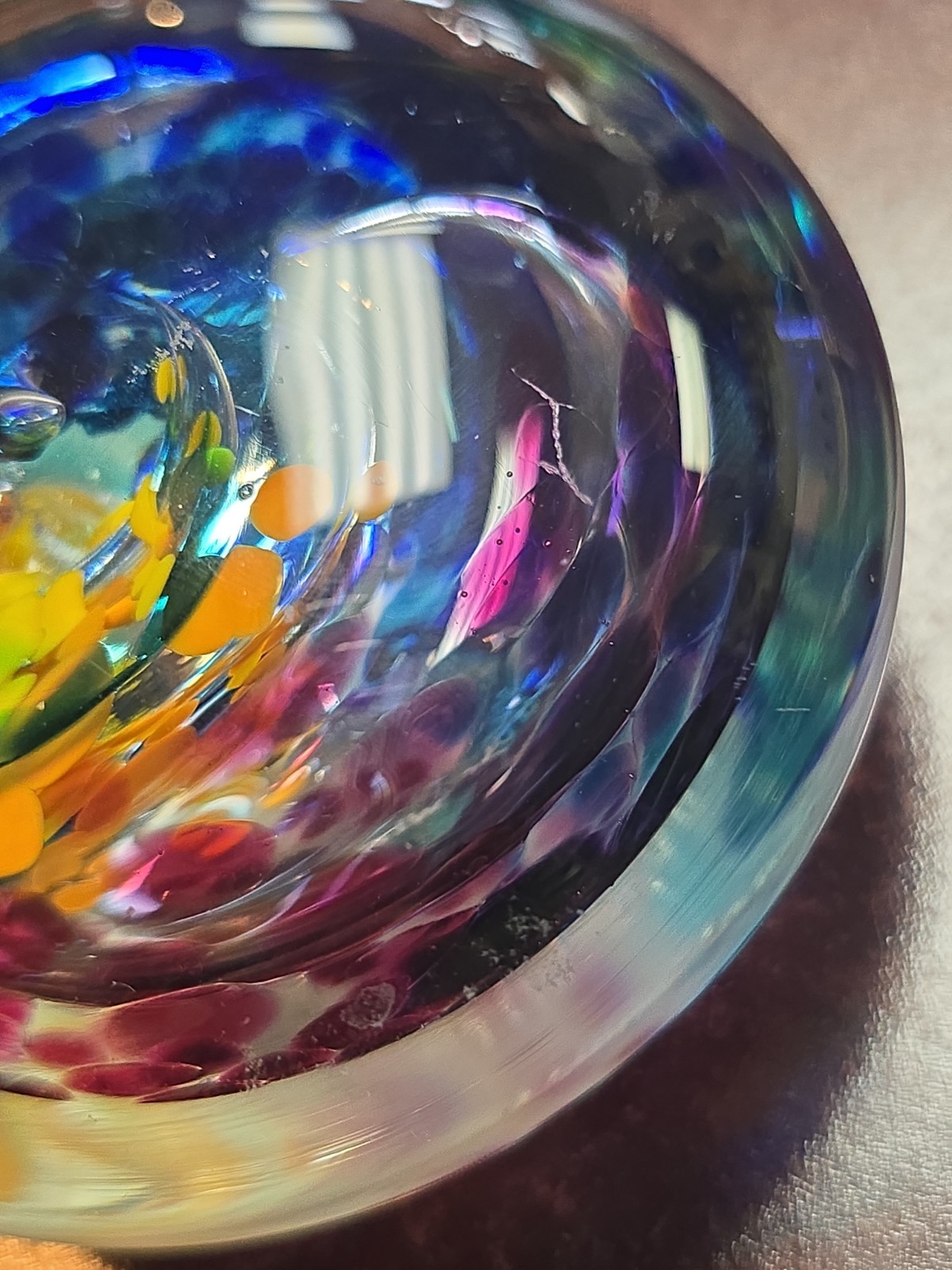 Jim Karg Signed Studio Art Glass Paperweight – Multicolor Swirl” Hand Blown