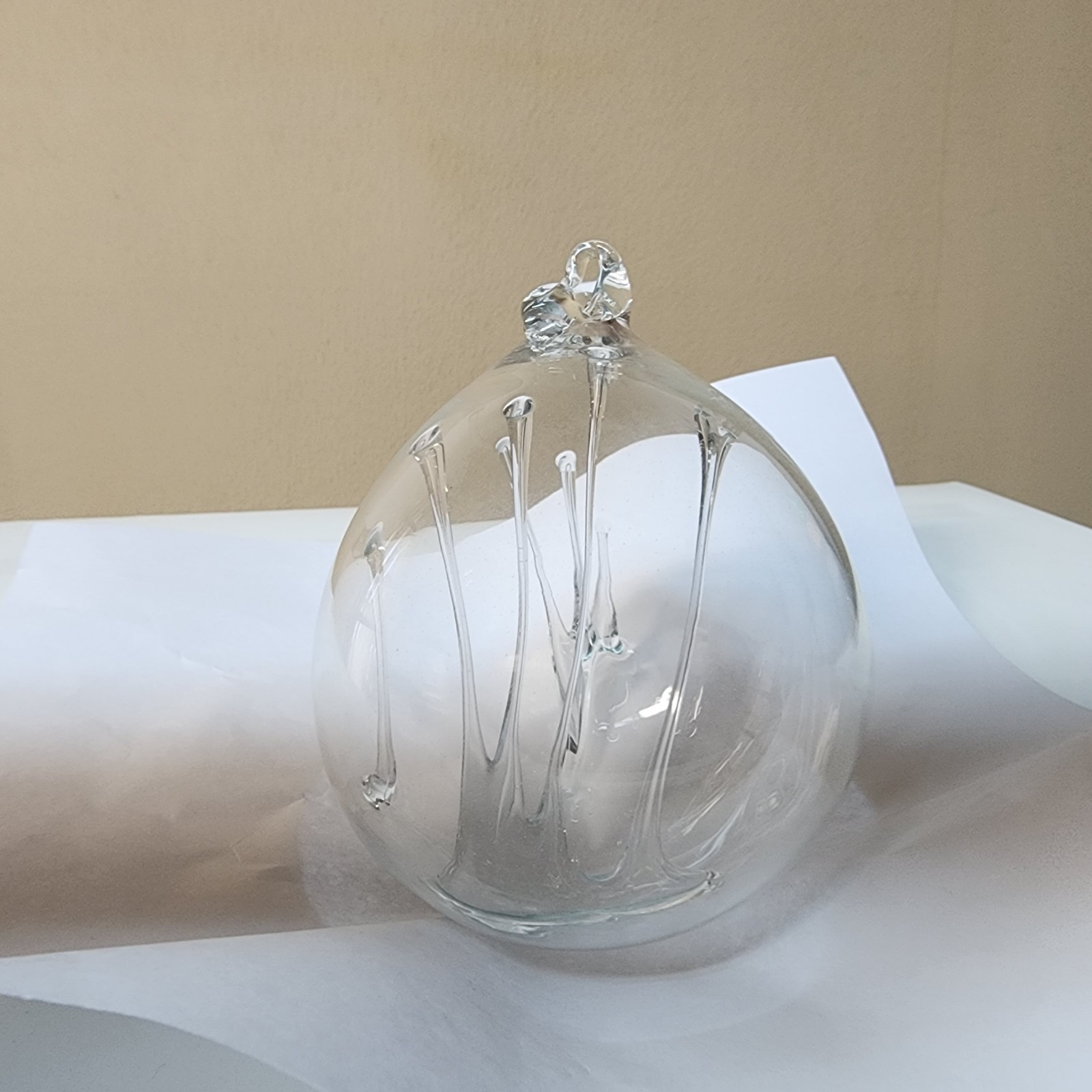 Vtg Parise Vetro MCM Clear Art Glass Hand Blown Dripping Strands Round Ornament