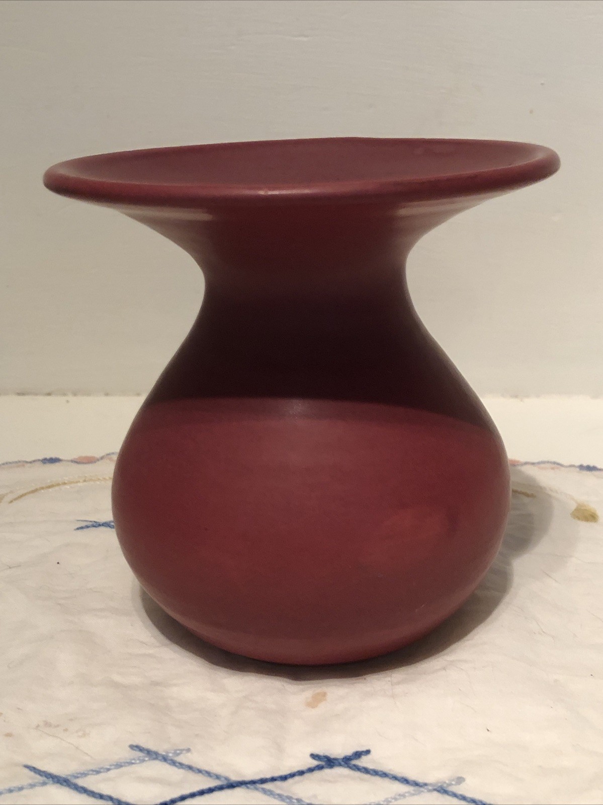 Arts & Crafts Pottery Style Matte Maroon Red Glaze Unsigned Vase
