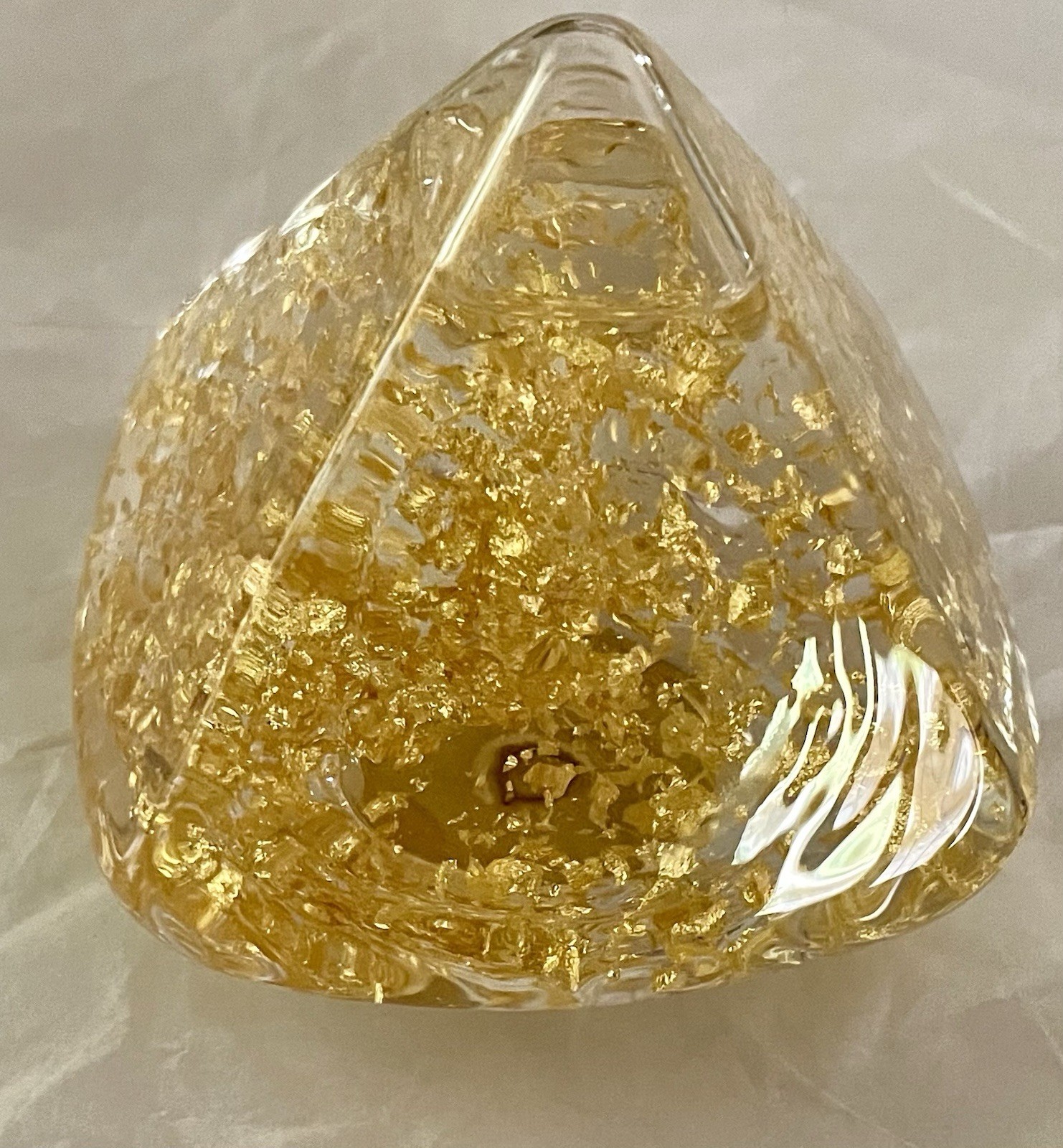 Galena Glass 23k Gold Flakes American Made Hand Blown Glass Paper Weight Pyramid