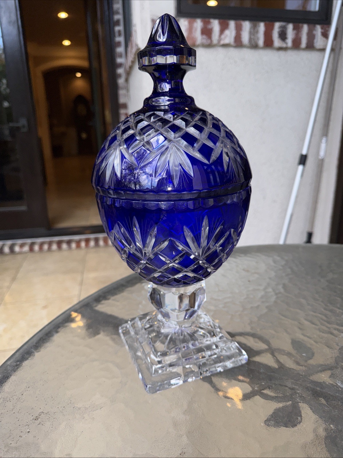 Magnificent Bohemian Brilliant Cobalt Blue Cut to Clear Hand Cut Lead Crystal