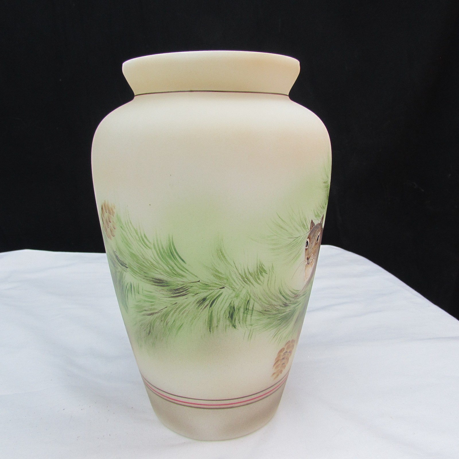 Fenton Opal Satin GSE Squirrel Hand Painted Vase LE 2018 M134
