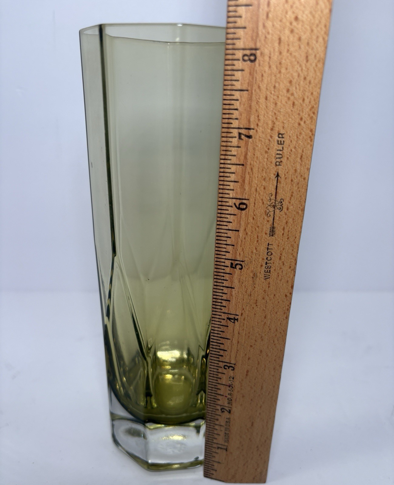 Mid Century Modern Green Glass Vase By Gunnar Ander For Lindshammer 8.5”