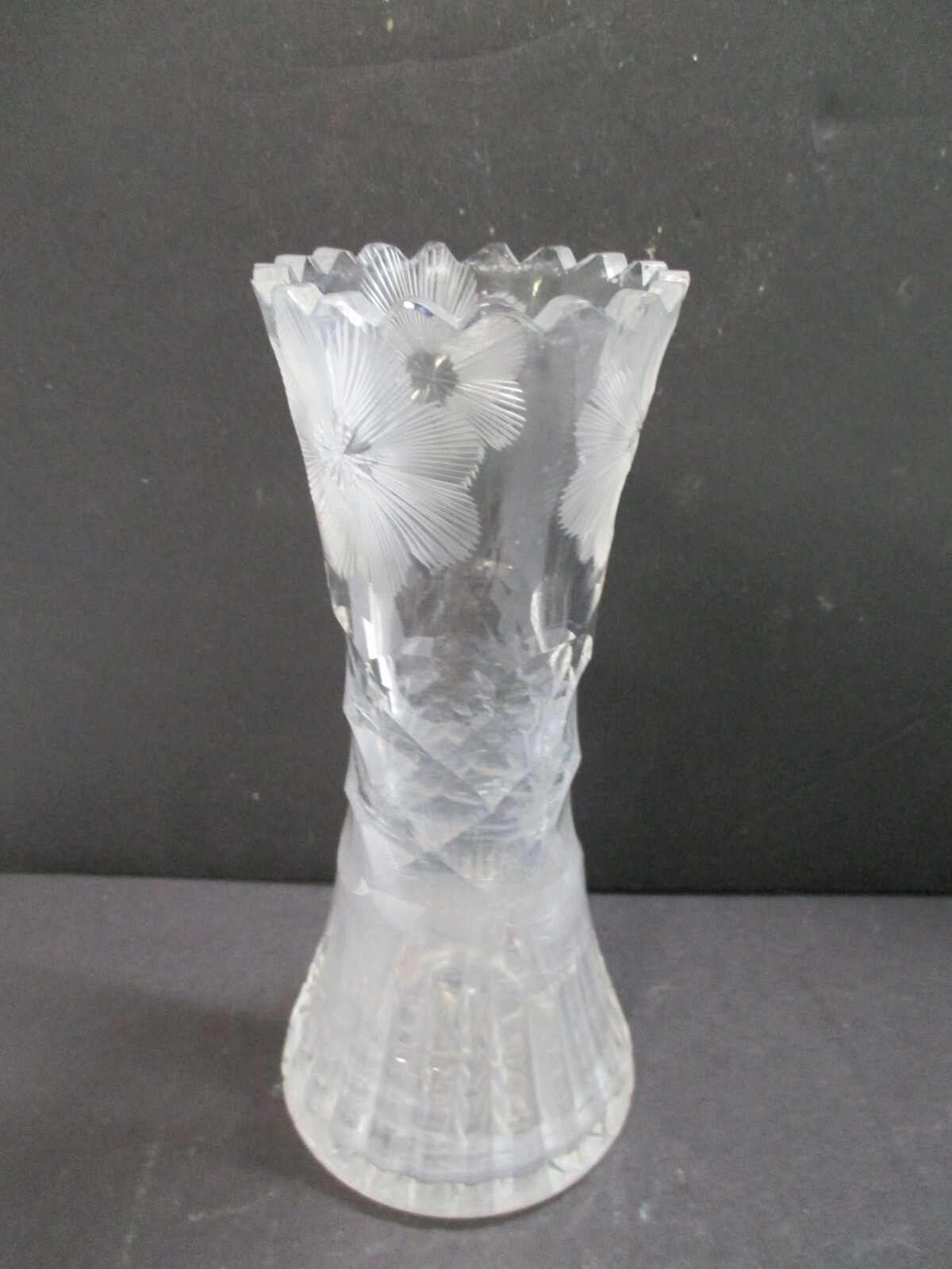 Vintage Cut Crystal Vase – 6″ Tall With Etched Flowers