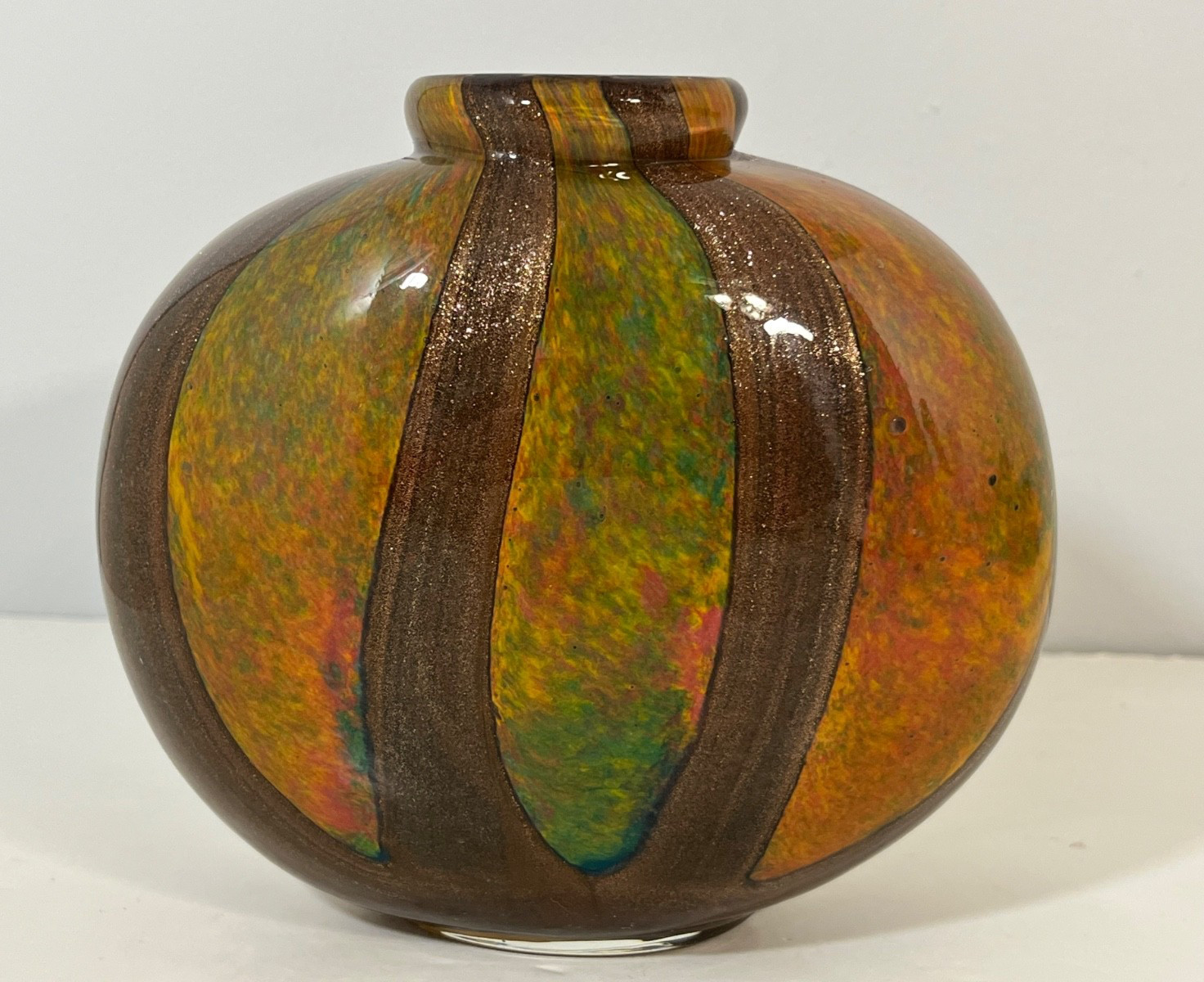 Dale Tiffany Hand Blown Brown Orange Gold Green Vase Perfume Bottle No Stopper