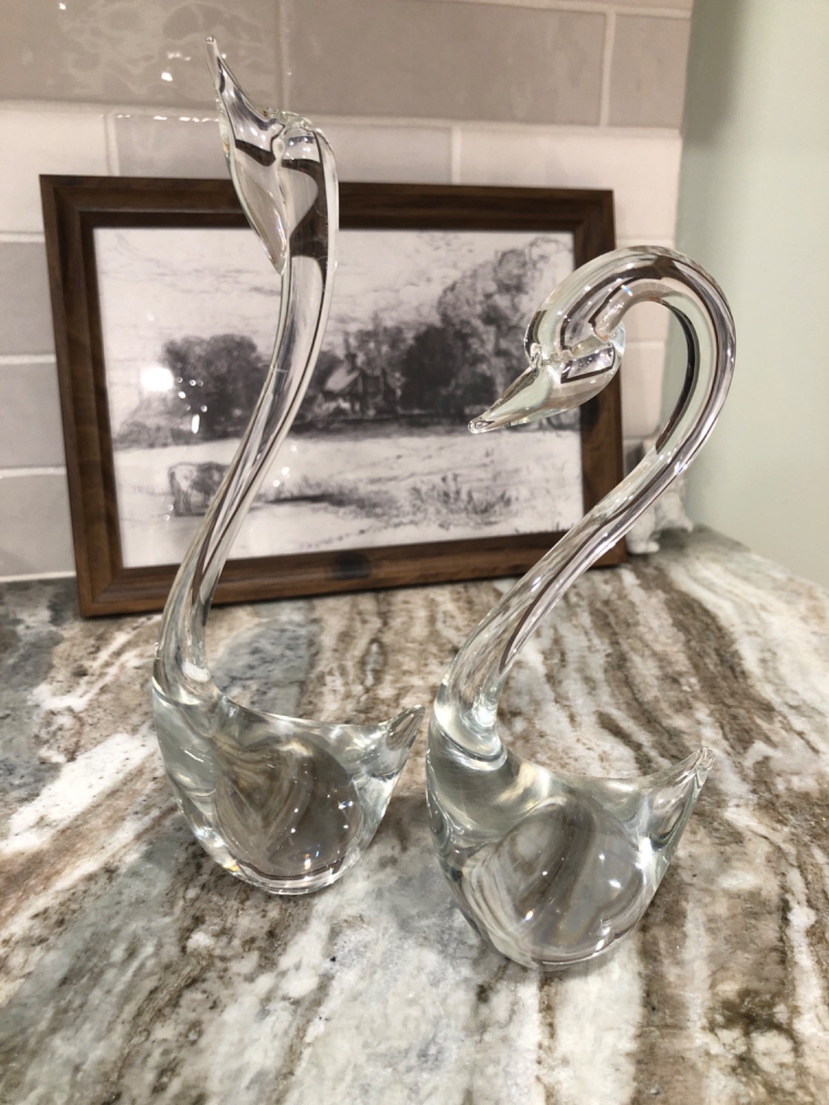 Vintage Chalet Canada Goose Swan Art Glass Sculptures