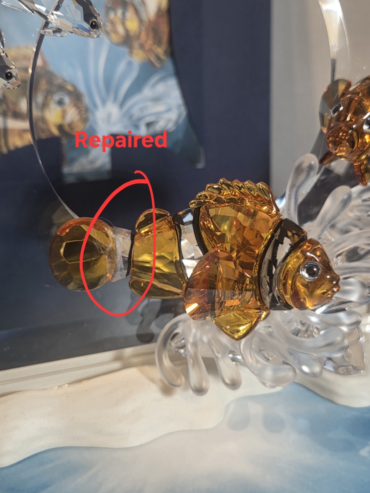 Swarovski Wonders of the Sea Harmony Crystal Fish Figurine Clear Amber *Repaired