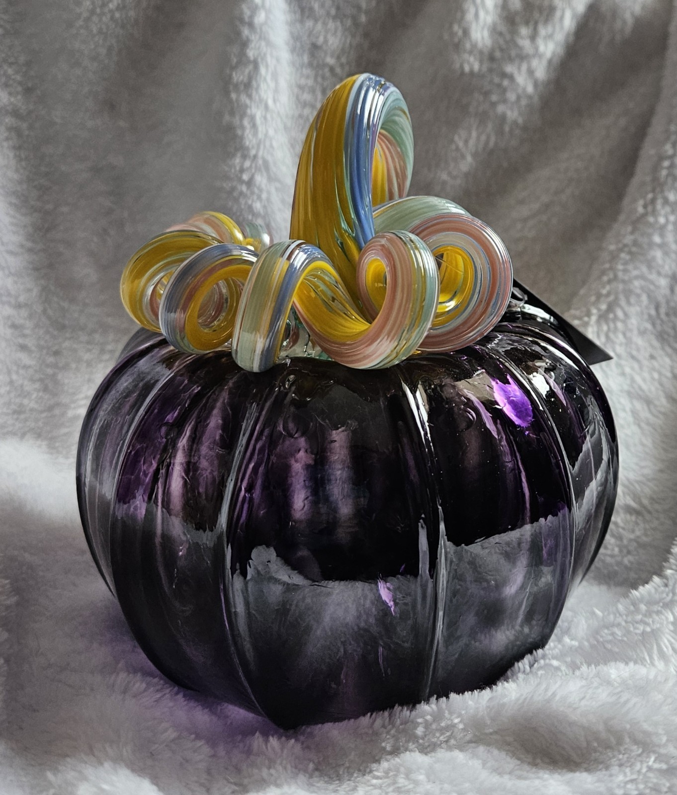 Luke Adams Glassblowing Studio Glass Pumpkin #3642 Squat Rainbow Stem