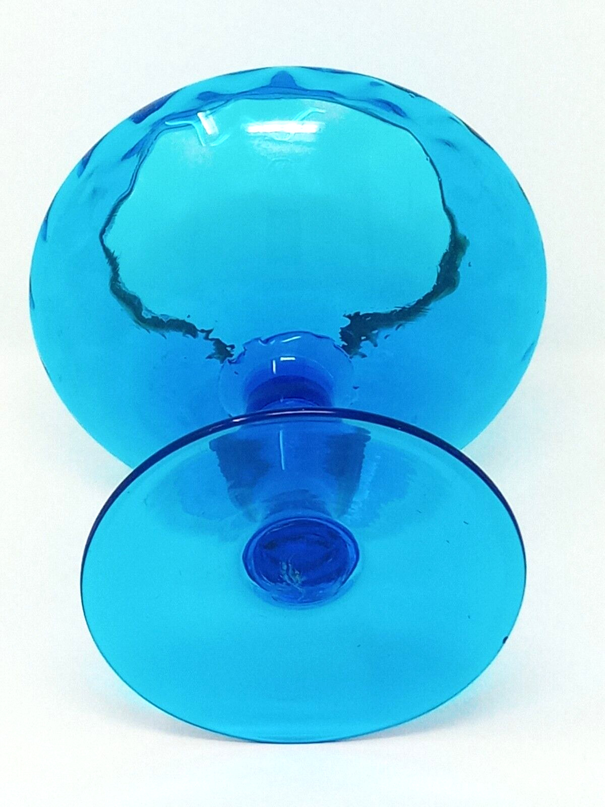 Empoli Blue Glass Compote Diamond Octave 6 inches tall euc