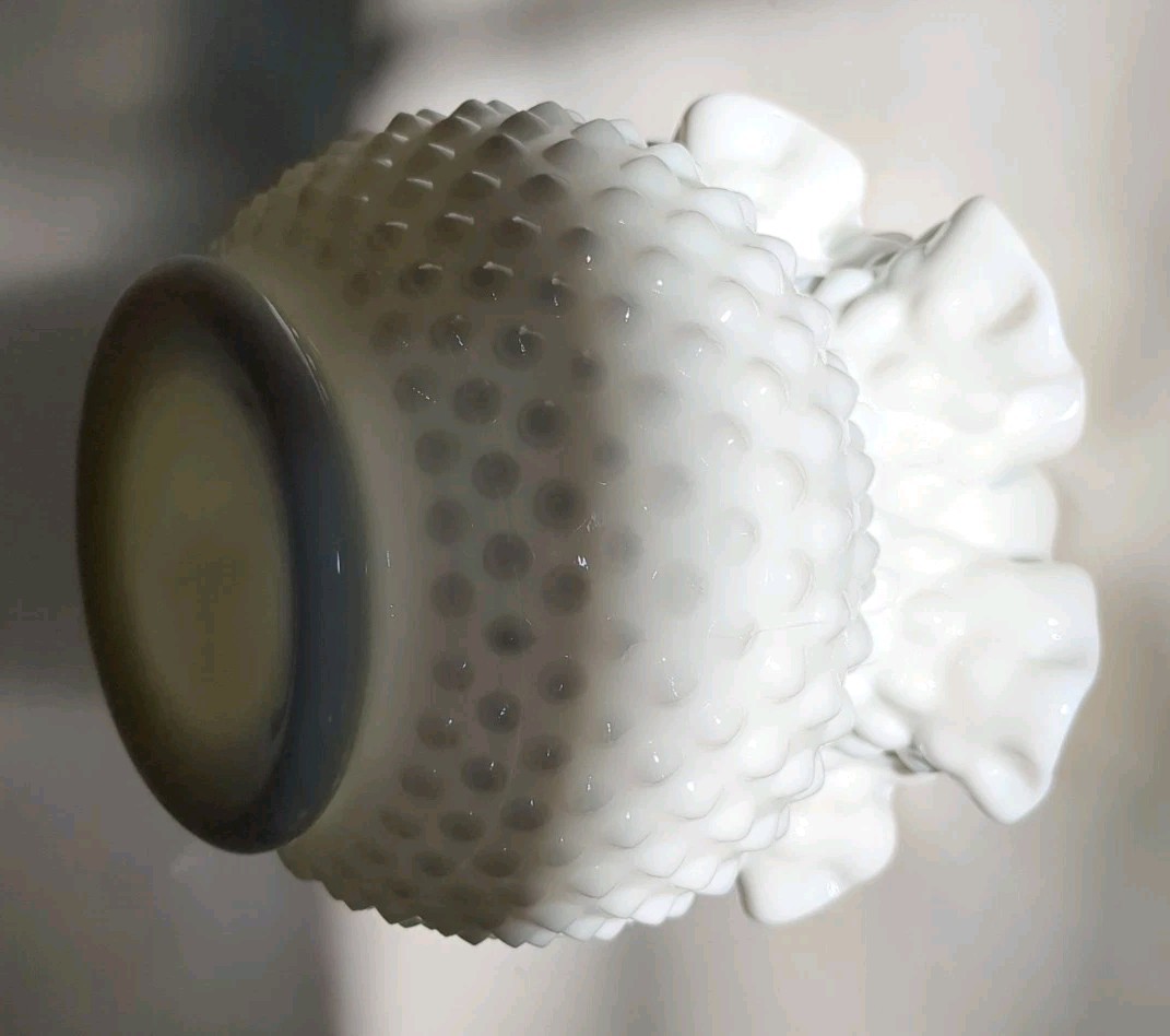 Vintage Large Fenton Milk Glass Hobnail Vase Rose Bowl Ruffled Edge 5.5” Tall