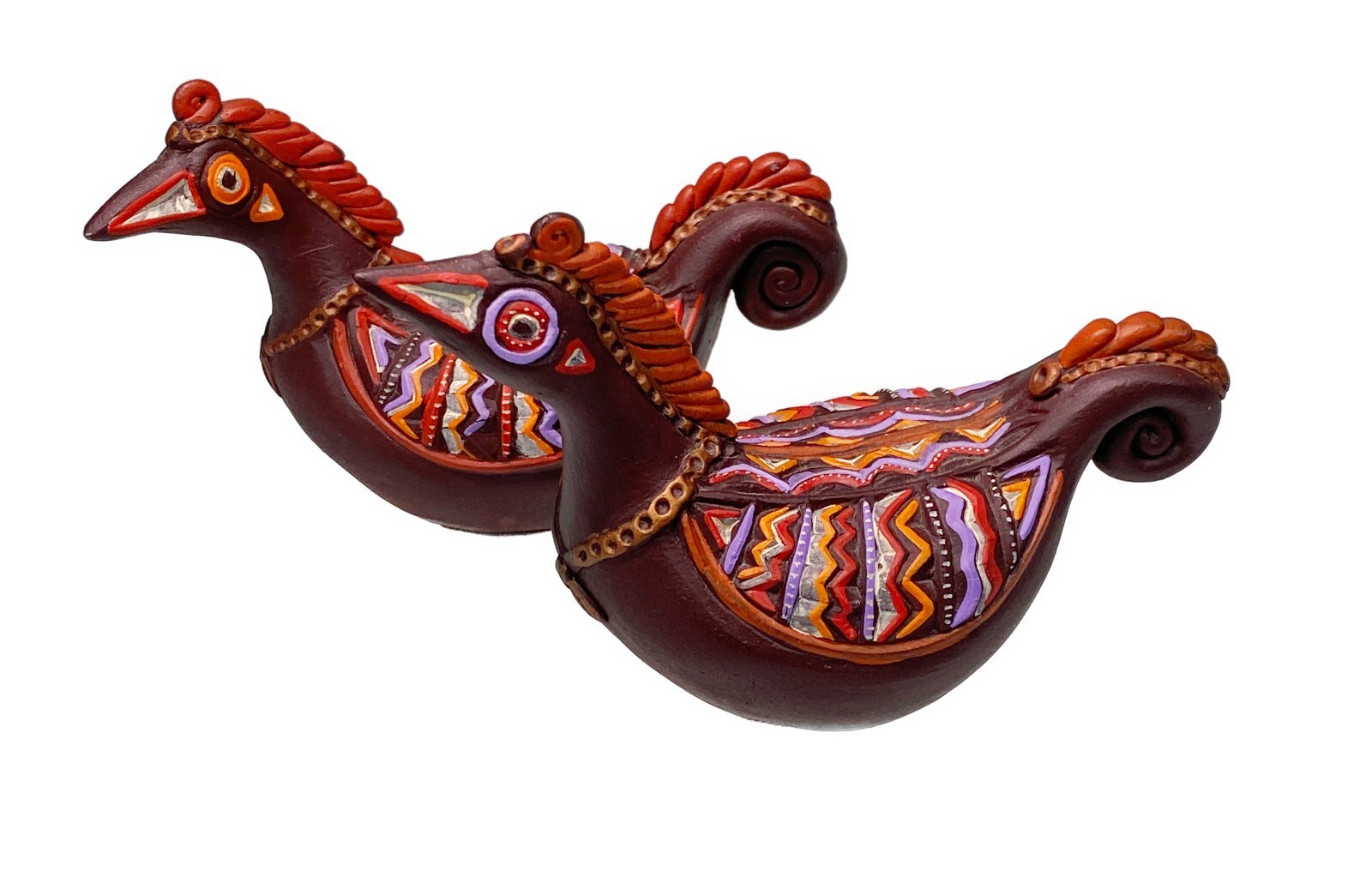 2 Studio Pottery Art Birds Pheasant Folk Art Figurines H3.5” x L5” x 2.25”