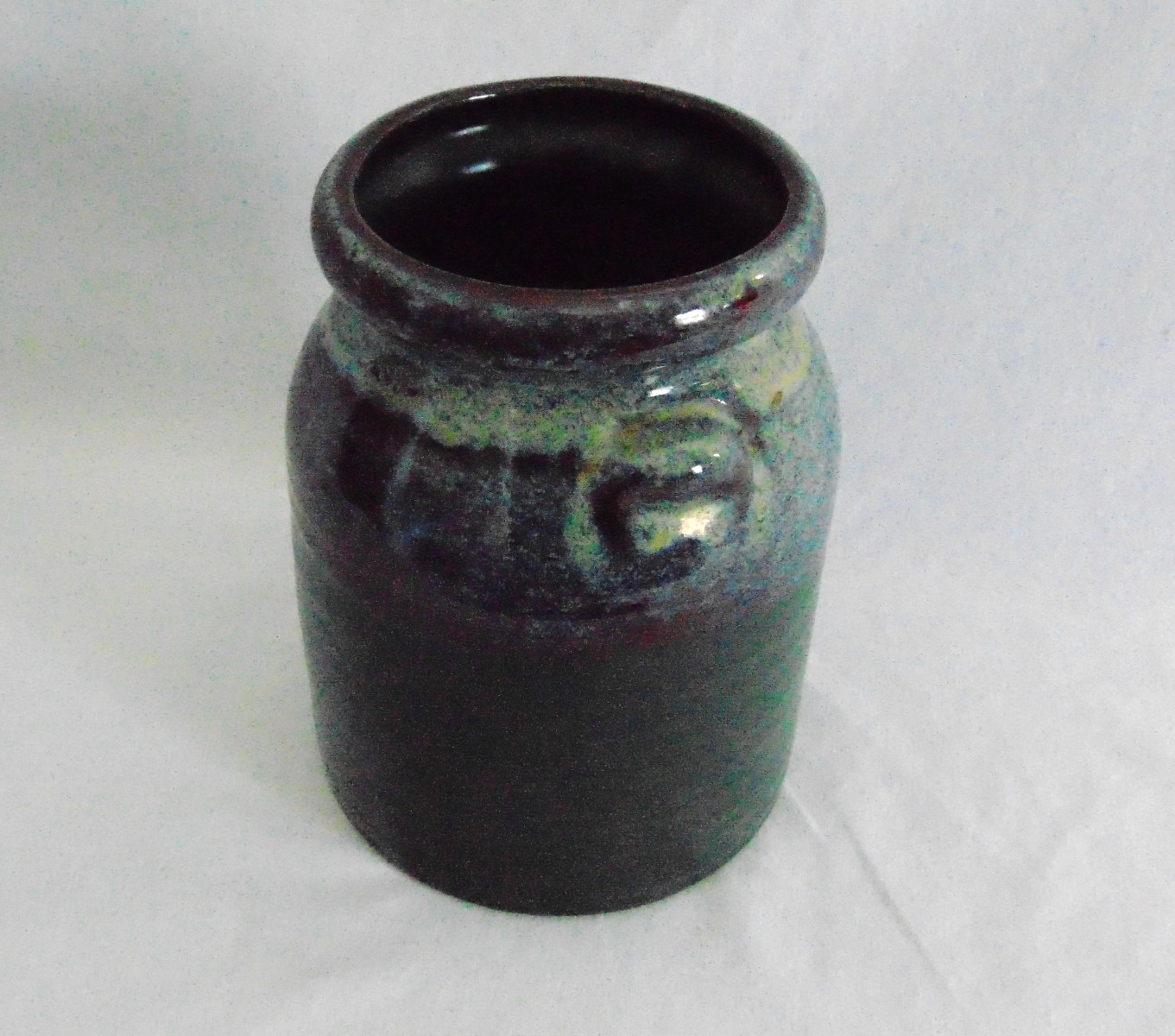 Harris Potteries Chicago IL Stoneware 8″ Vase Handles Vtg Drip Glaze Green MCM