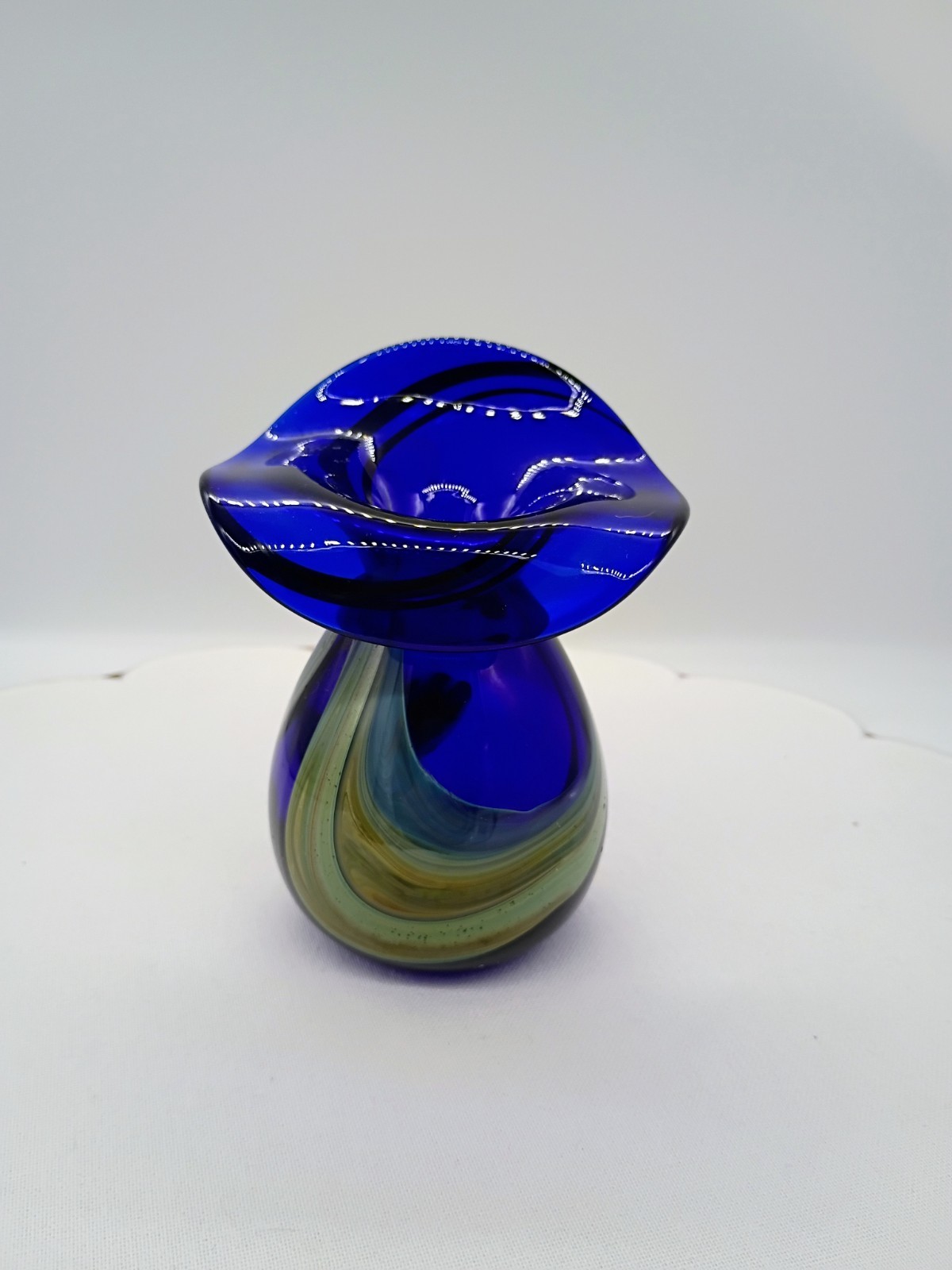 Ahmed Fouad Hand Blown Cobalt Glass Jack in the Pulpit Vase with Swirl 5″