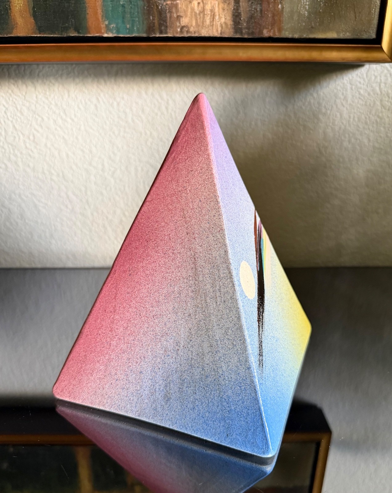 Vtg Postmodern Abstract Pottery Pyramid Signed Christine Fetty 1985