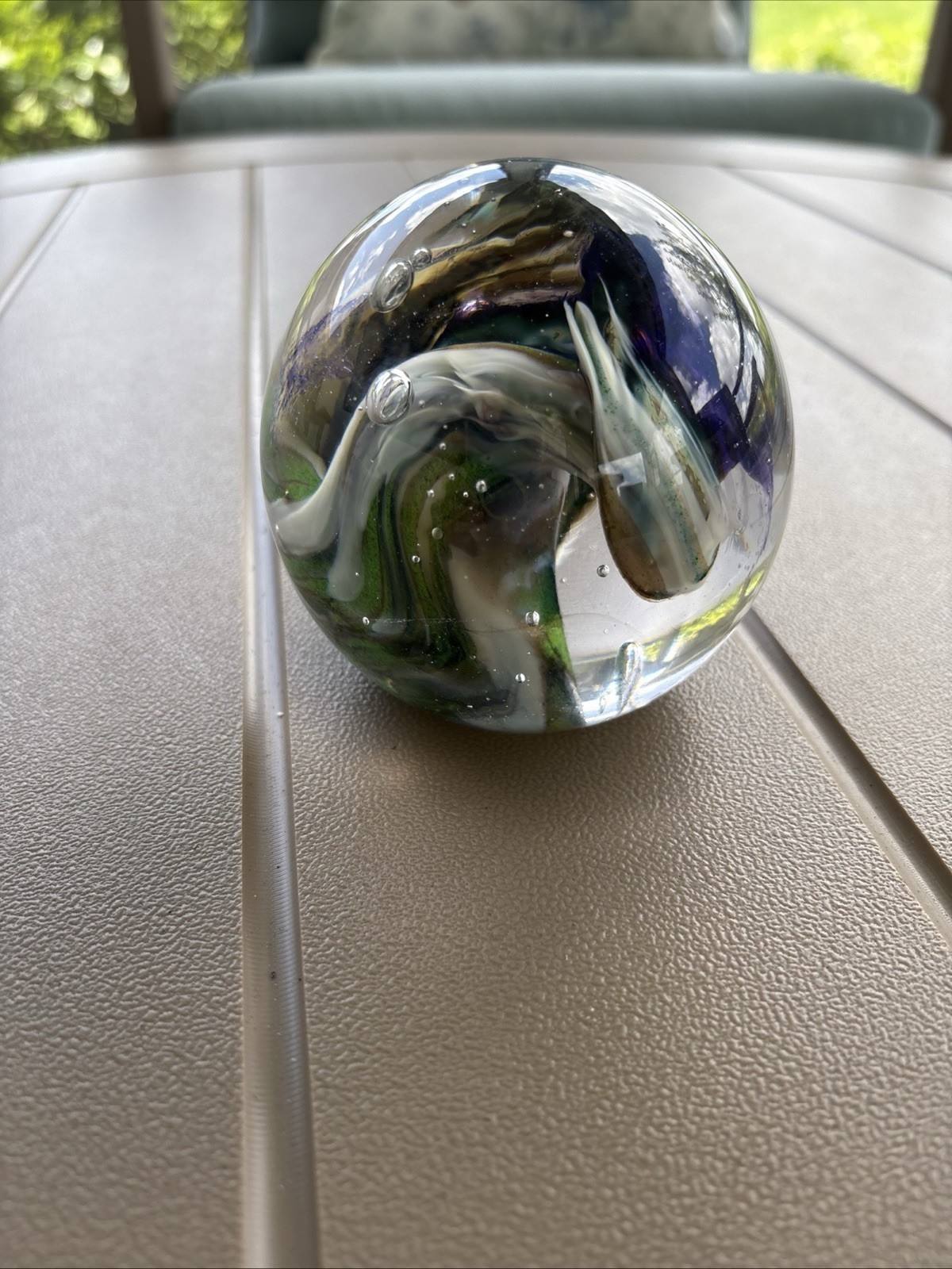 Signed Studio Art Glass Iris Paperweight Floral Sphere Dated 2018 Fireworks