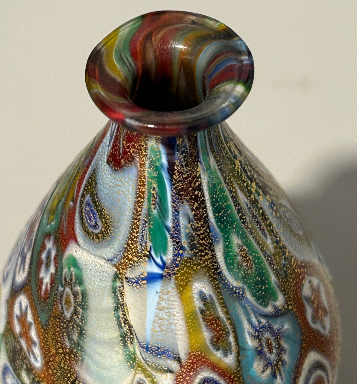 Murano Millefiori Gold Quilt Bud Vase 3 1/2 inches