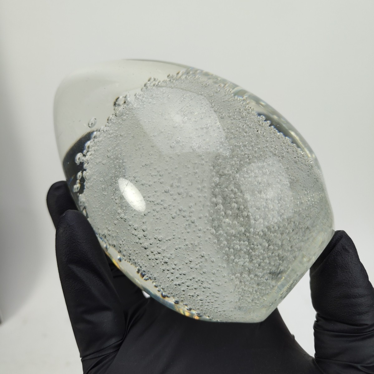 Vintage Clear Art Glass Egg Paperweight Controlled Bubbles Heavy 5.5″ 3 lbs