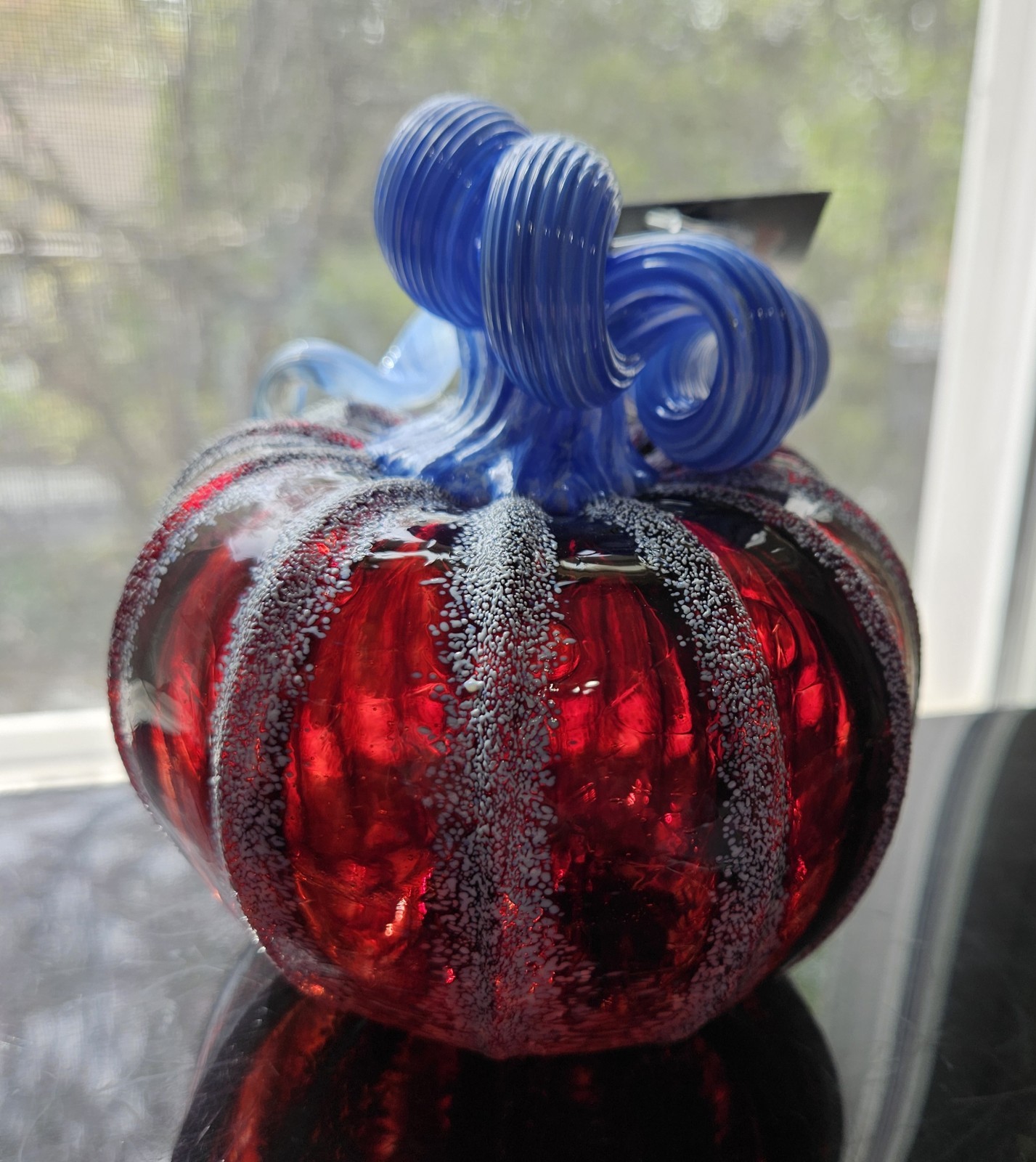 Patriotic Red, White, & Blue Luke Adams Glass Pumpkin, Squat Size