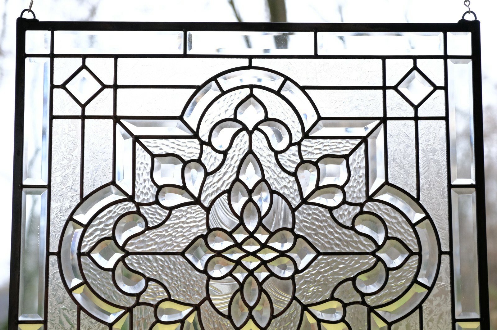 Handcrafted stained glass All Clear Beveled window panel, 24″ x 24″