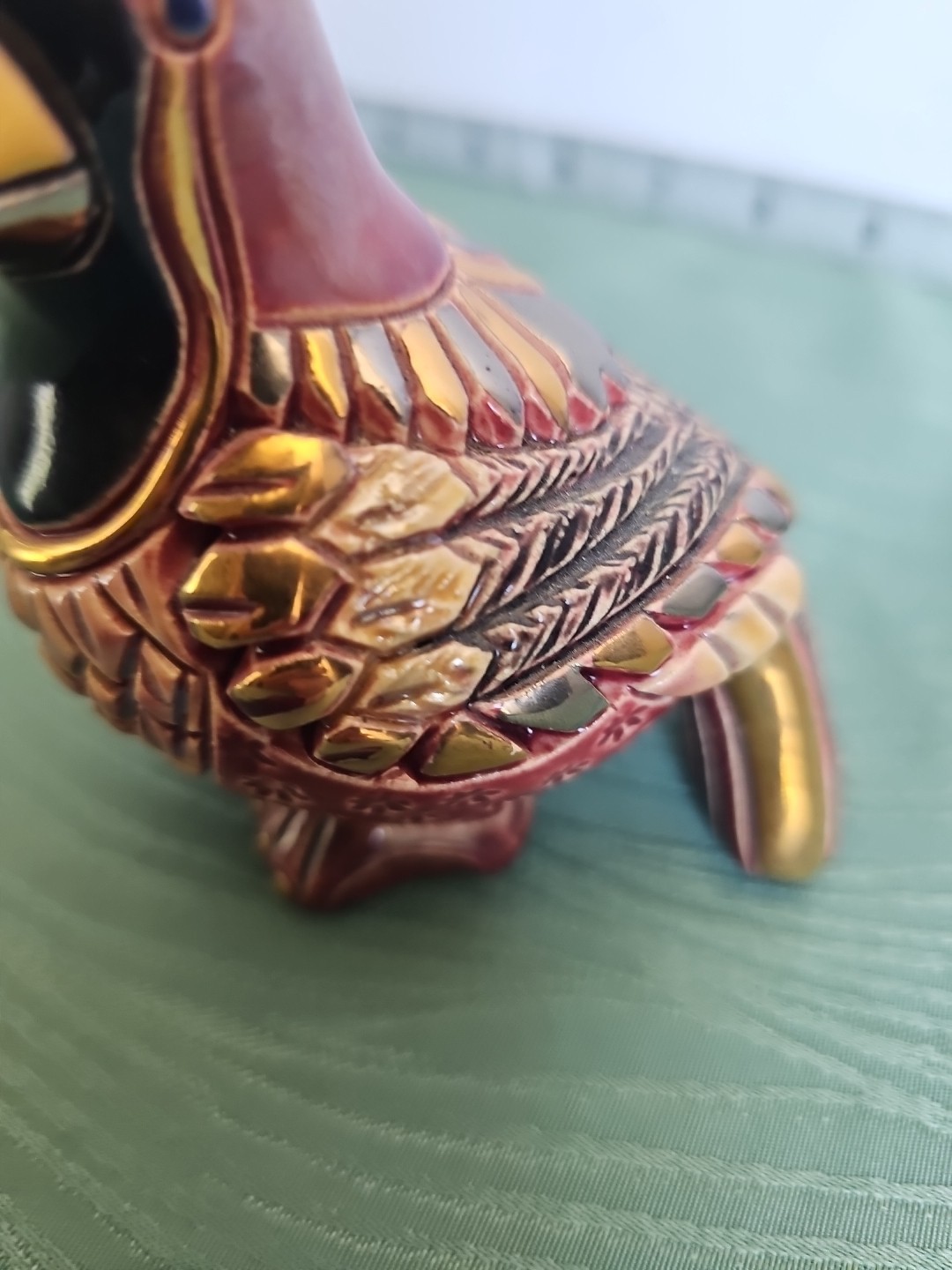 De Rosa Rinconada Ceramic Cardinal Bird Figurine Red Gold Black Handmade Uruguay
