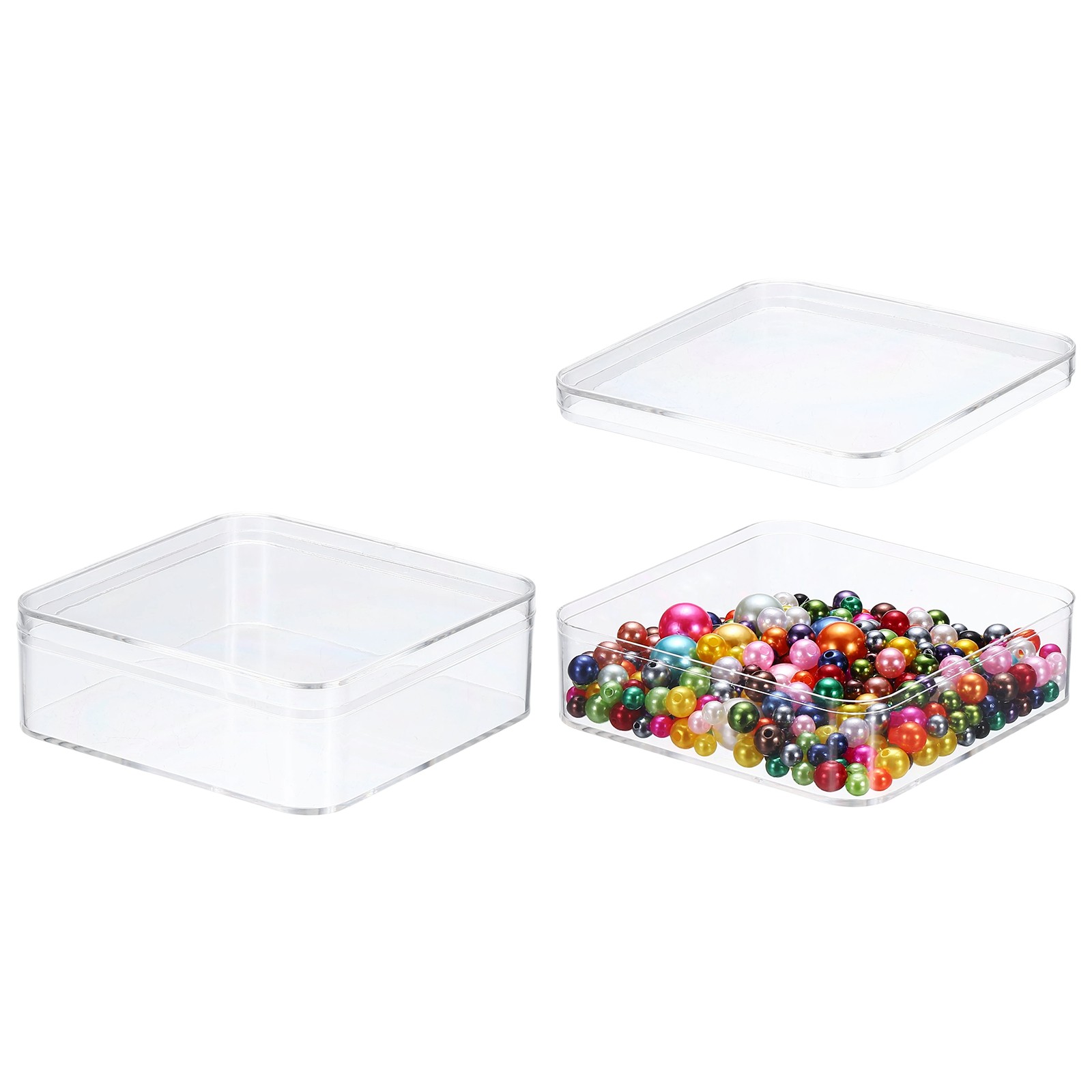 2 Pcs 3.9″ x 3.9″ x 1.4″ Acrylic Storage Box with Lid, Clear Rectangle