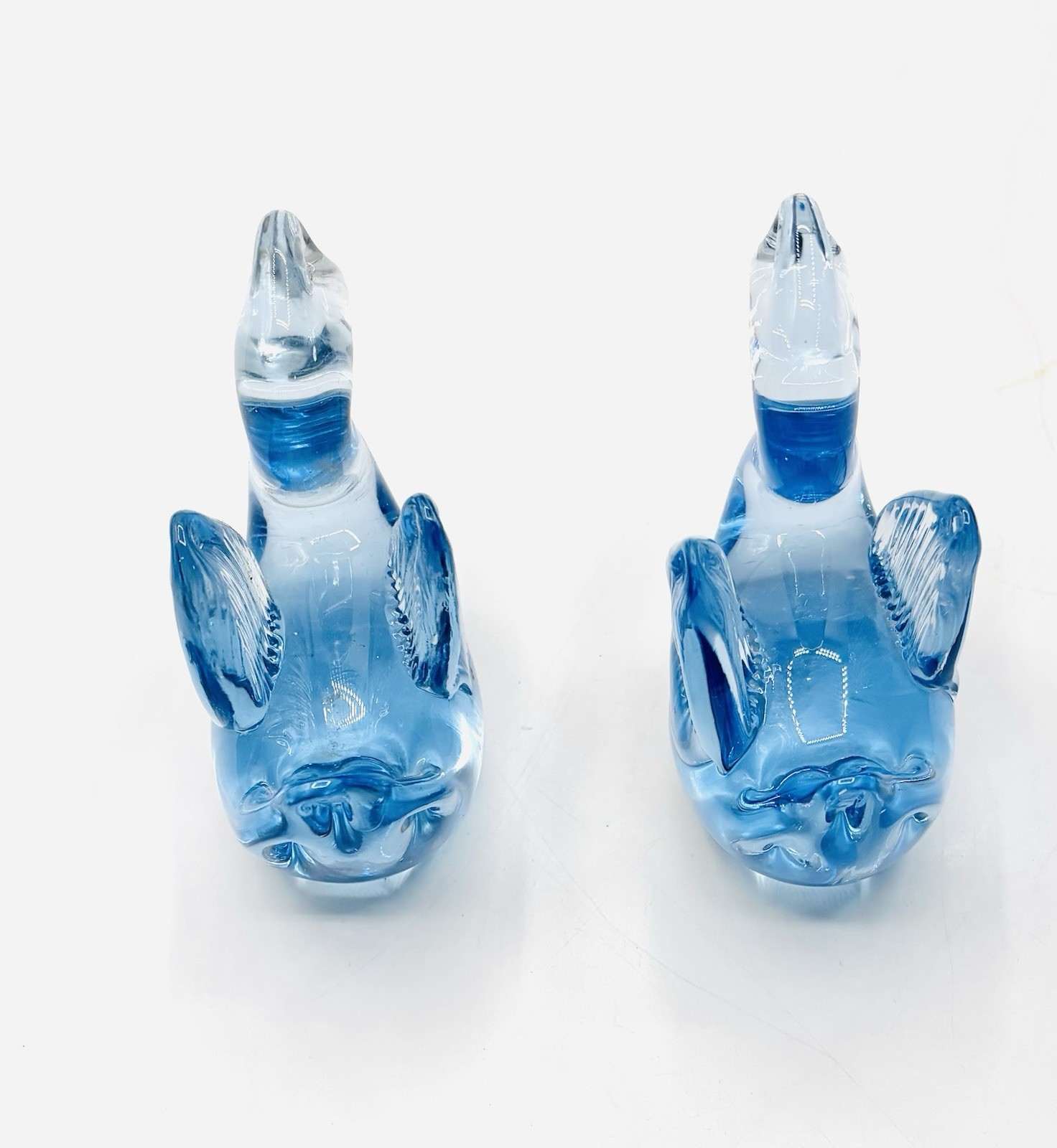 2 Blue Art Glass Miniature Swans – 3 Inches Tall