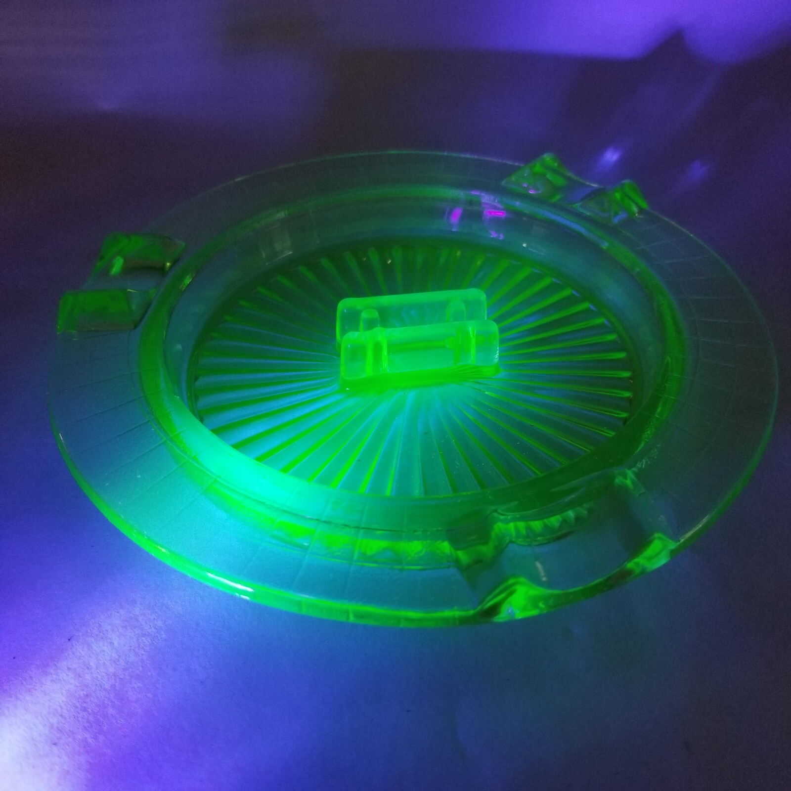 Vintage Uranium Mid Century Modern Vaseline Glass Ashtray with UV Glow