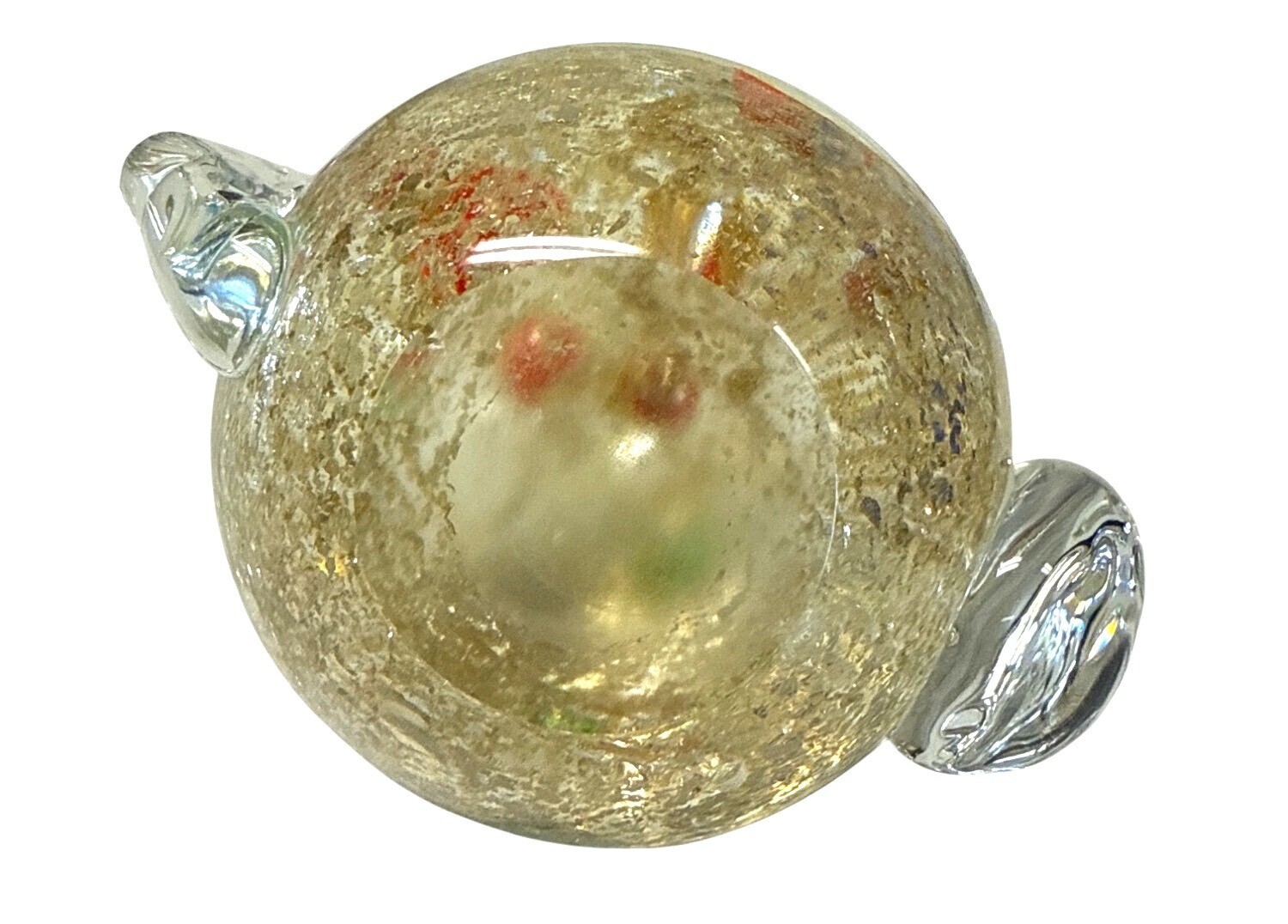 Handblown Art Glass Paperweight Teapot Millefiori Accents & Clear Handle/Spout