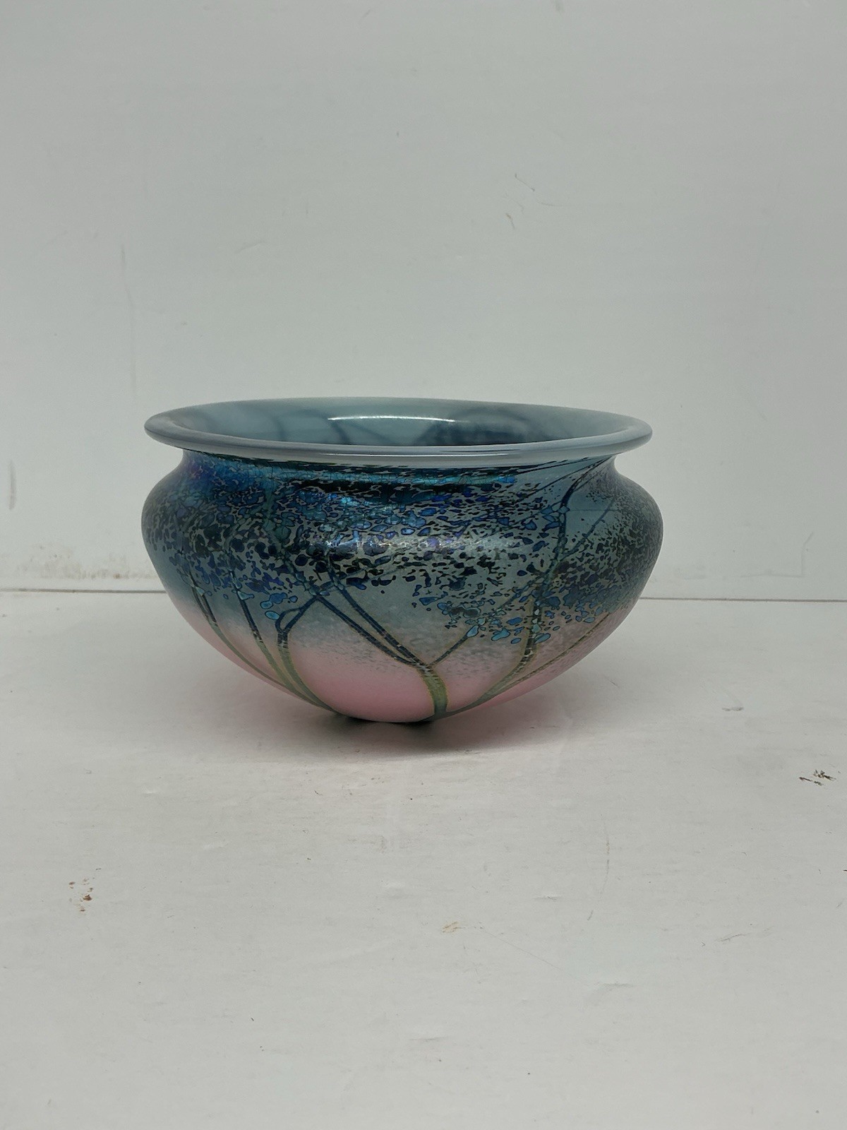 Peet Robison Signed Landscape Series Art Glass Vase Bowl Abstract Tree Design