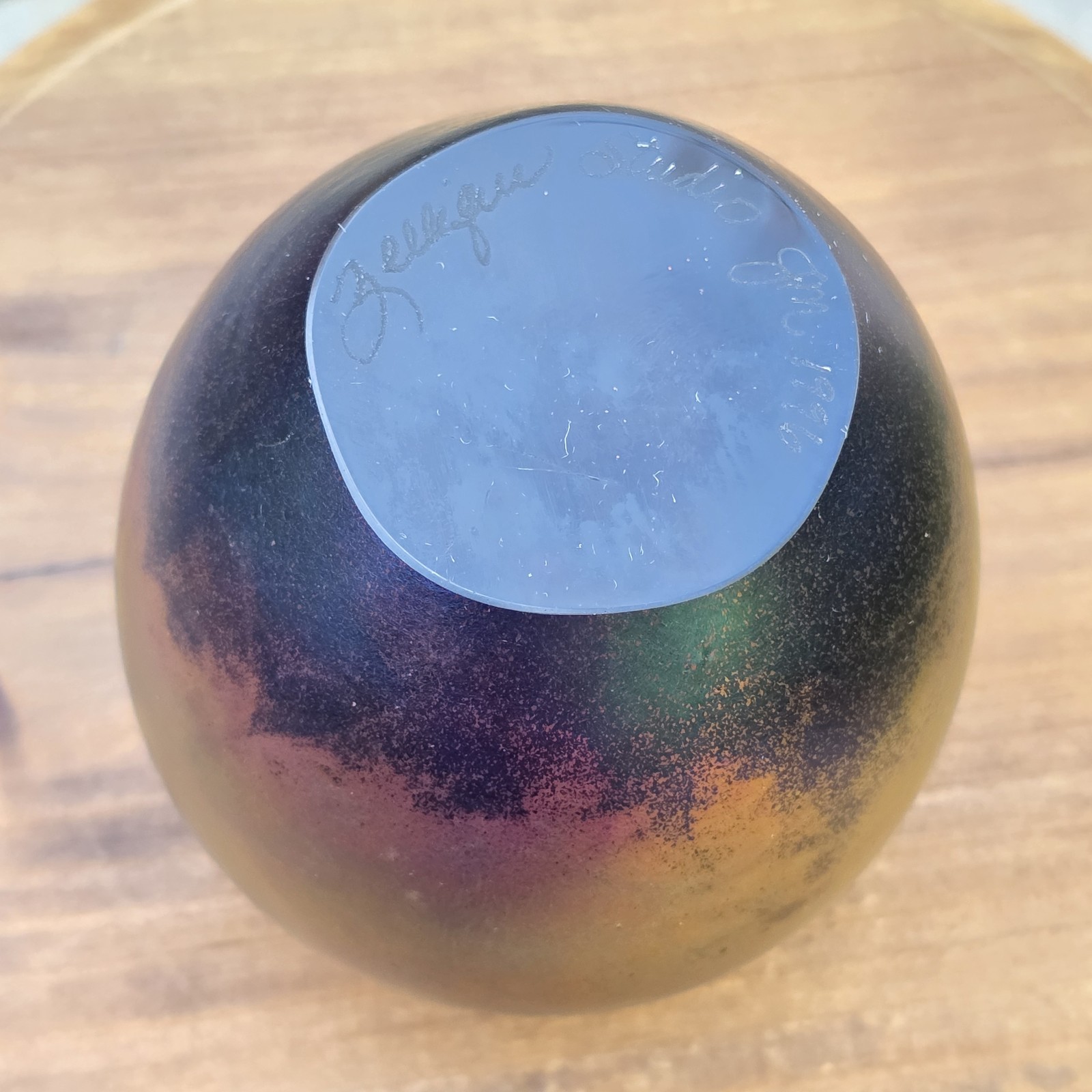 Joseph Morel Art Glass Paperweight Zellique Studio Signed Iridescent Satin