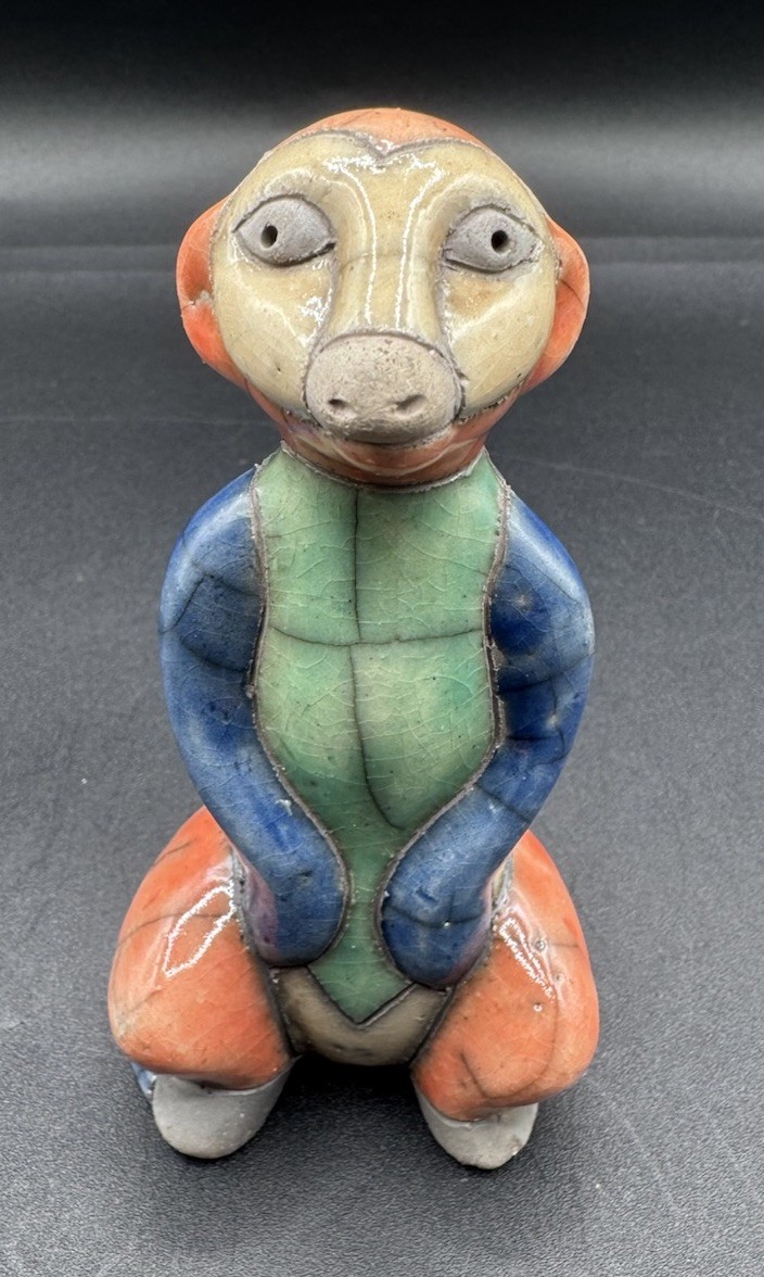 South Africa Art Pottery Raku Mini Meerkat Colorful Animal Handmade Signed 4″
