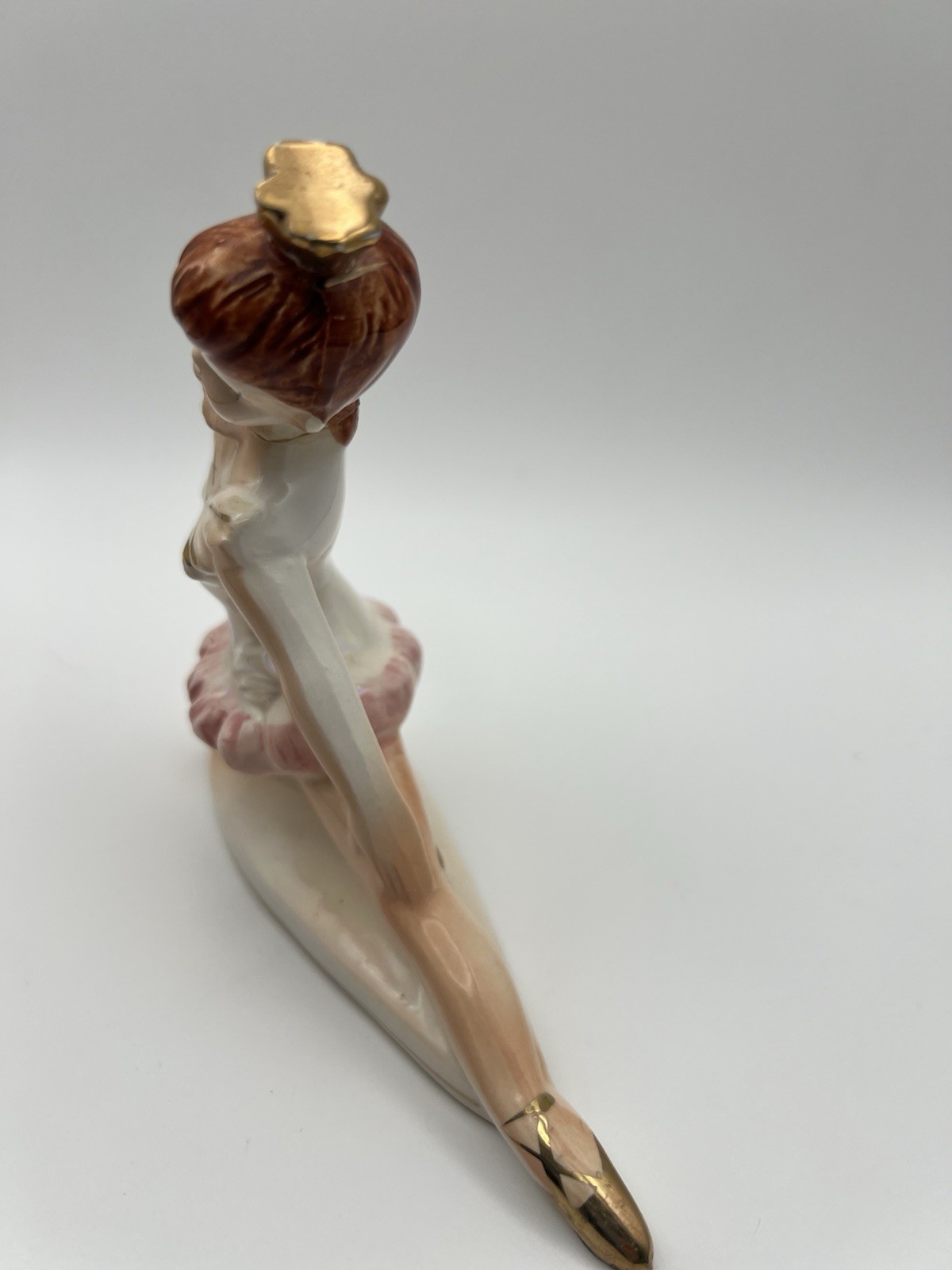Ceramic Ballerina Figurine Pink Skirt Gold Accents Ballet Dance Glossy Finish