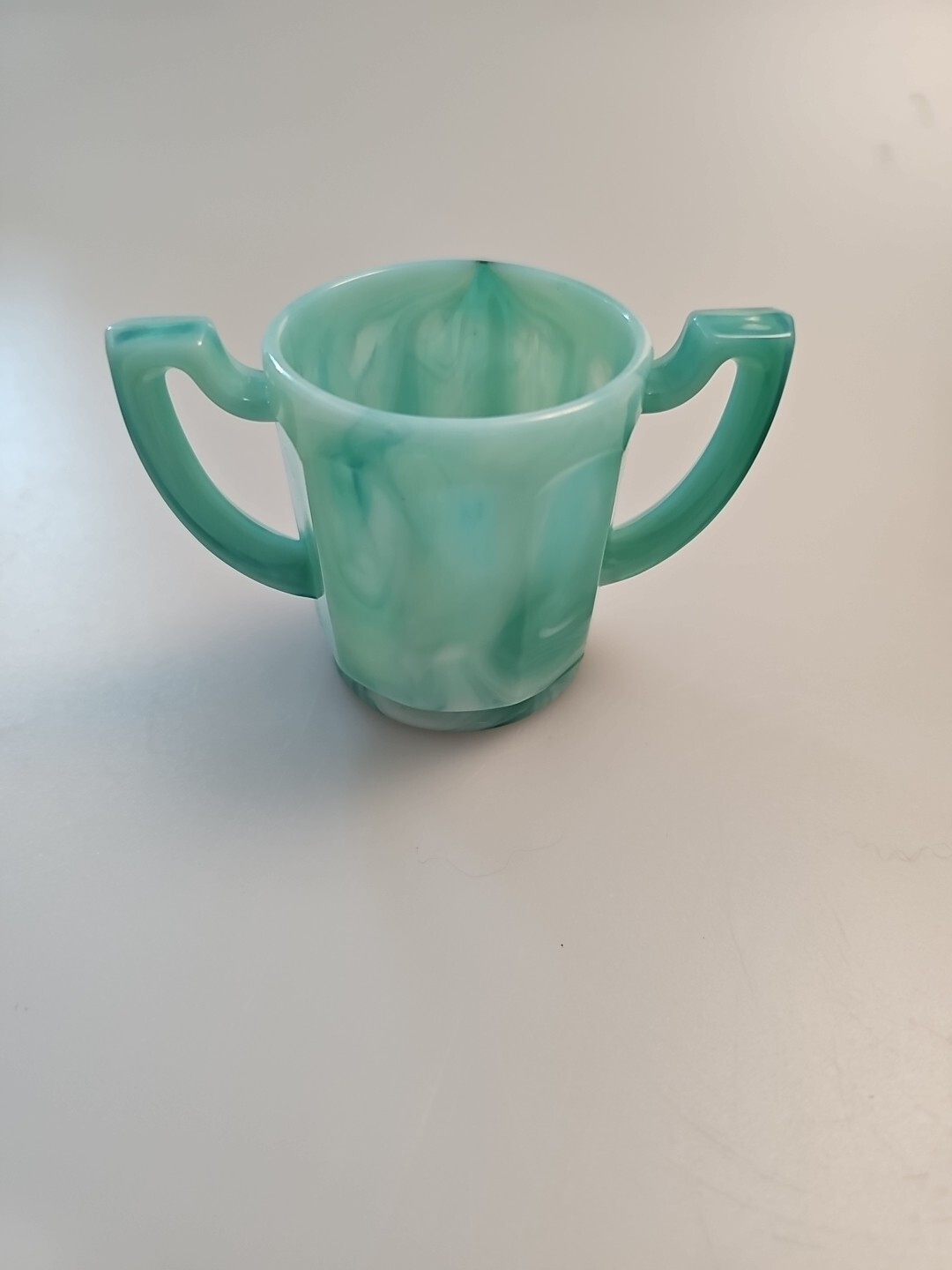 Vintage Imperial Glass Colonial Green Slag Colonial 2-Handled Toothpick Holder