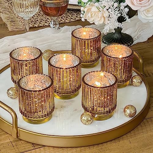 Votive Candle Holders – Vintage Ribbed Glass Candle Holder Set One Size Gold