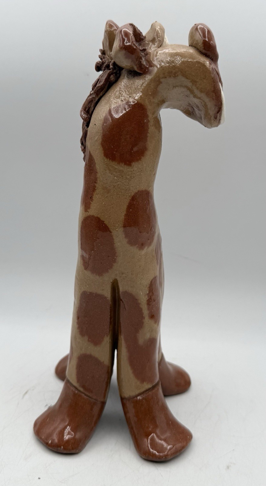 Vintage Hicks Pottery Whimsical Giraffe Figurine Handcrafted Clay Signed 10”