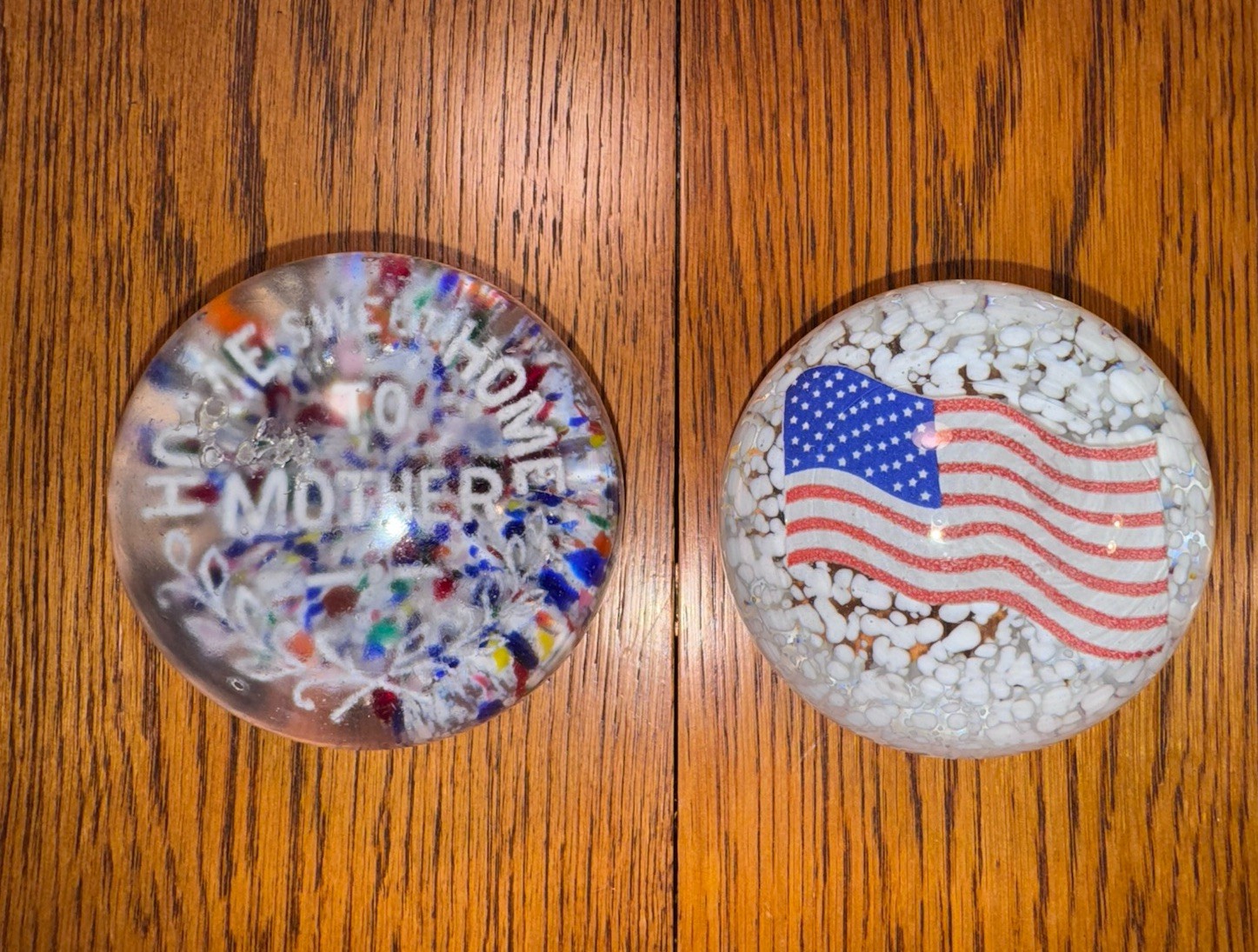 Patriotic USA Flag & Home Sweet Home Mother Signed Glass Paperweights~READ!