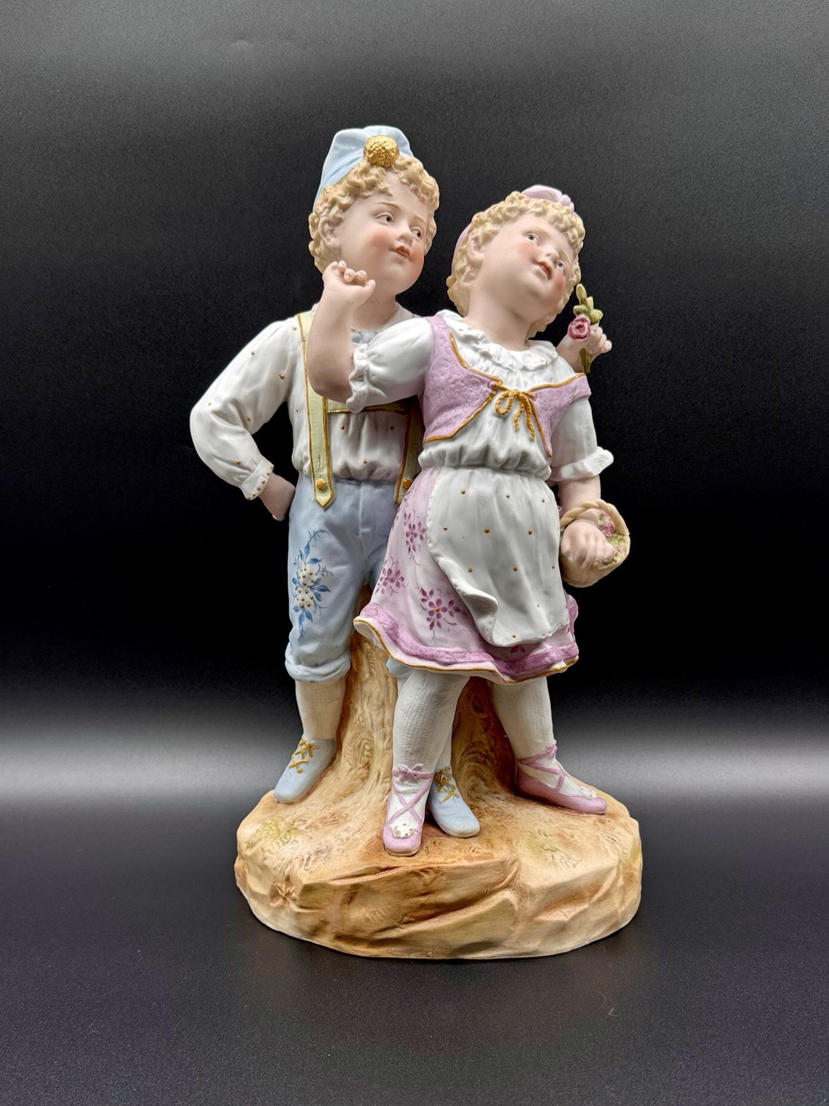 Rare Heubach Bisque Figure, Boy and Girl – Young Love, 14” H