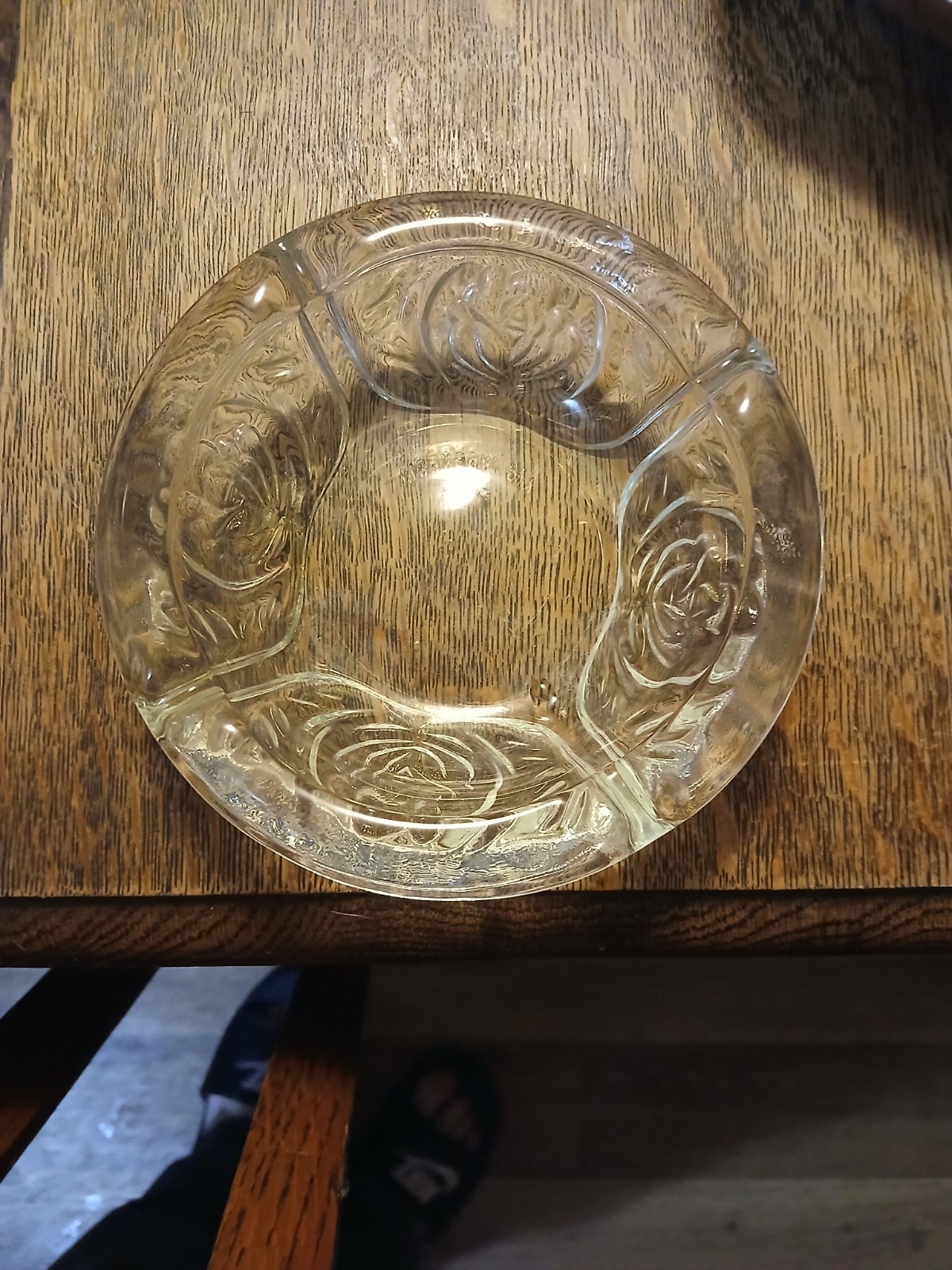 Vintage 6″ Glass Ashtray KIG Indonesia Pressed Glass Rose Pattern 4 Rest