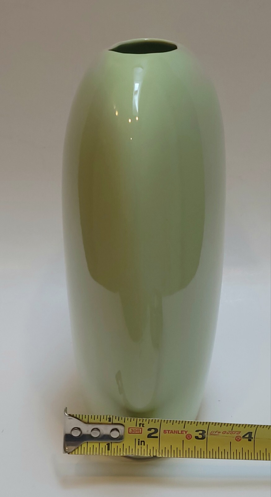 Vintage 1980s Oval Light Green Vase, Japan, 8 3/4 Inches Tall, Retro, Modern