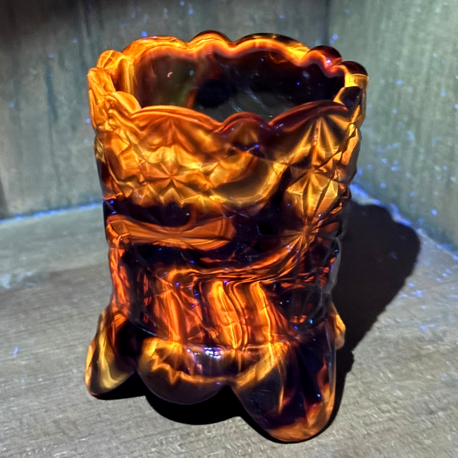 Boyd Glass Daisy Button Toothpick Holder 1999 Autumn Harvest GLOWS OOAK B1817