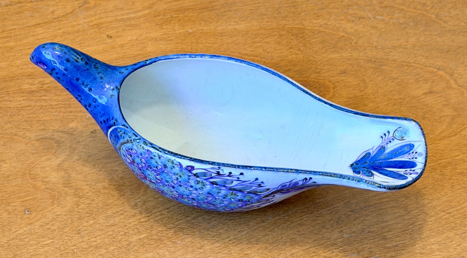Royal Copenhagen Denmark Danish Art Pottery Bird Peacock Sculpture Bowl Vtg Mcm