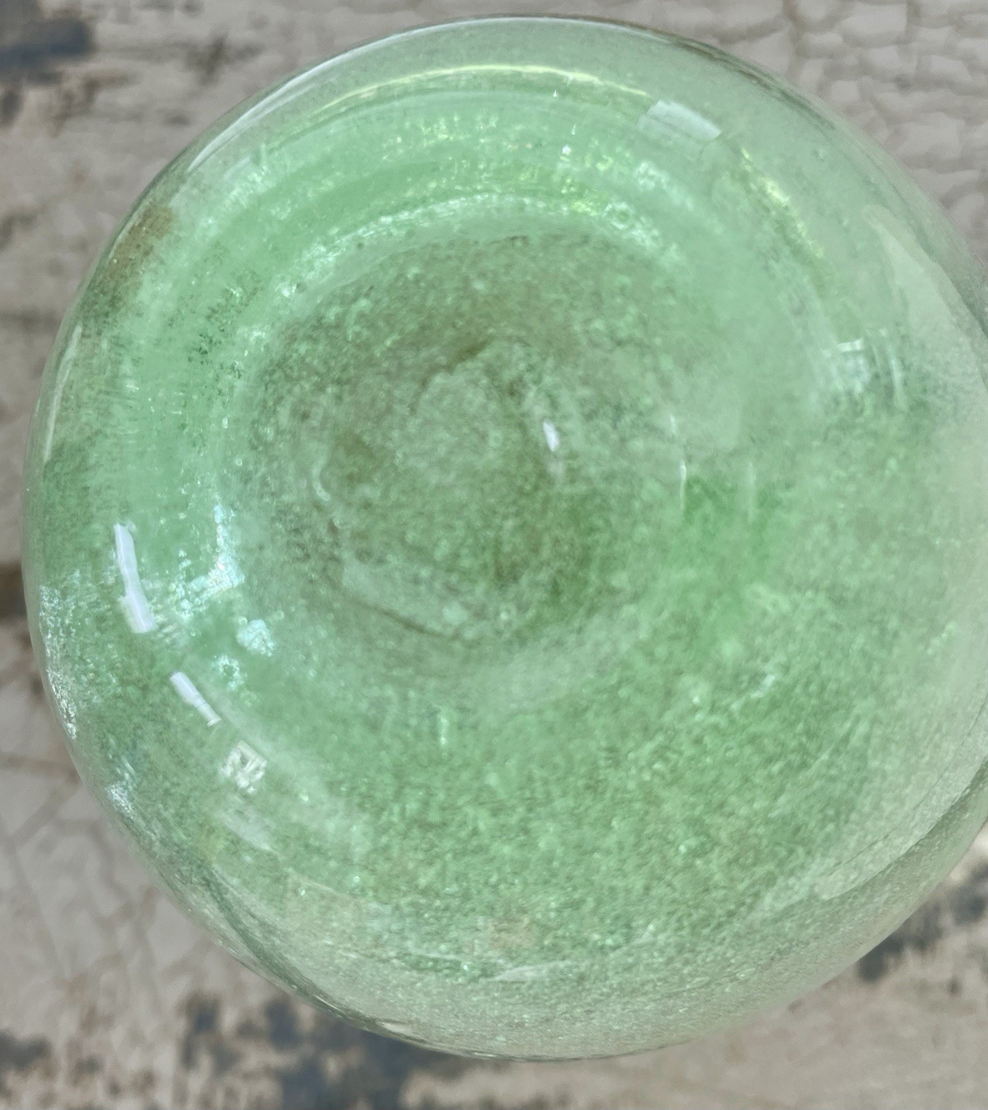 Unique Vintage Empoli Murano Pulegoso Green Seeded Bubble Glass Jar Bottle Top
