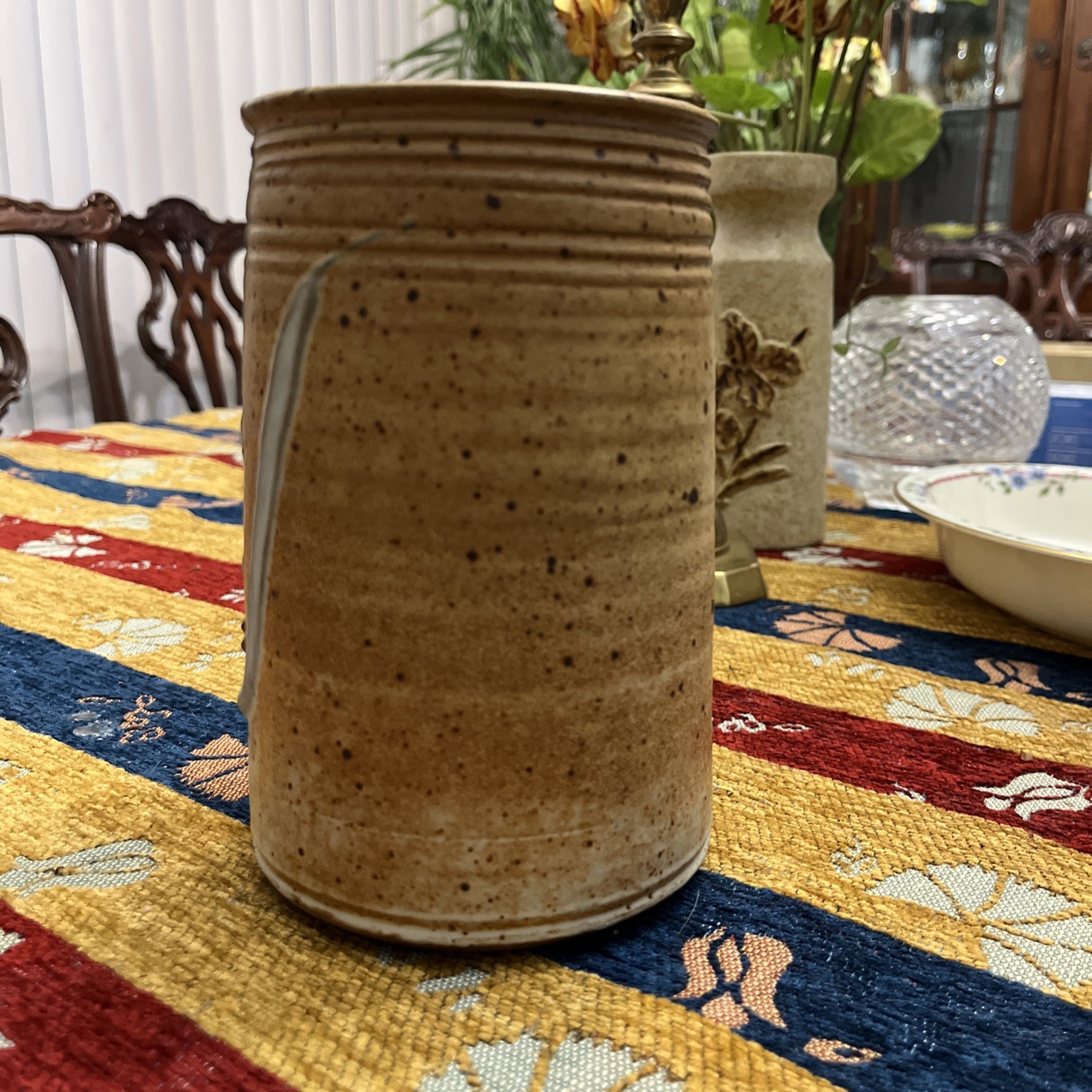 Vintage Studio Art Pottery Vase Mid Century Drip Glaze Earth Tone Signed