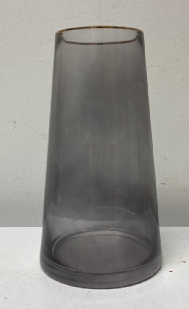 Shinowa Tinted Gray Heavy Art Glass Vase Modernist Gold Trim Elegant EUC